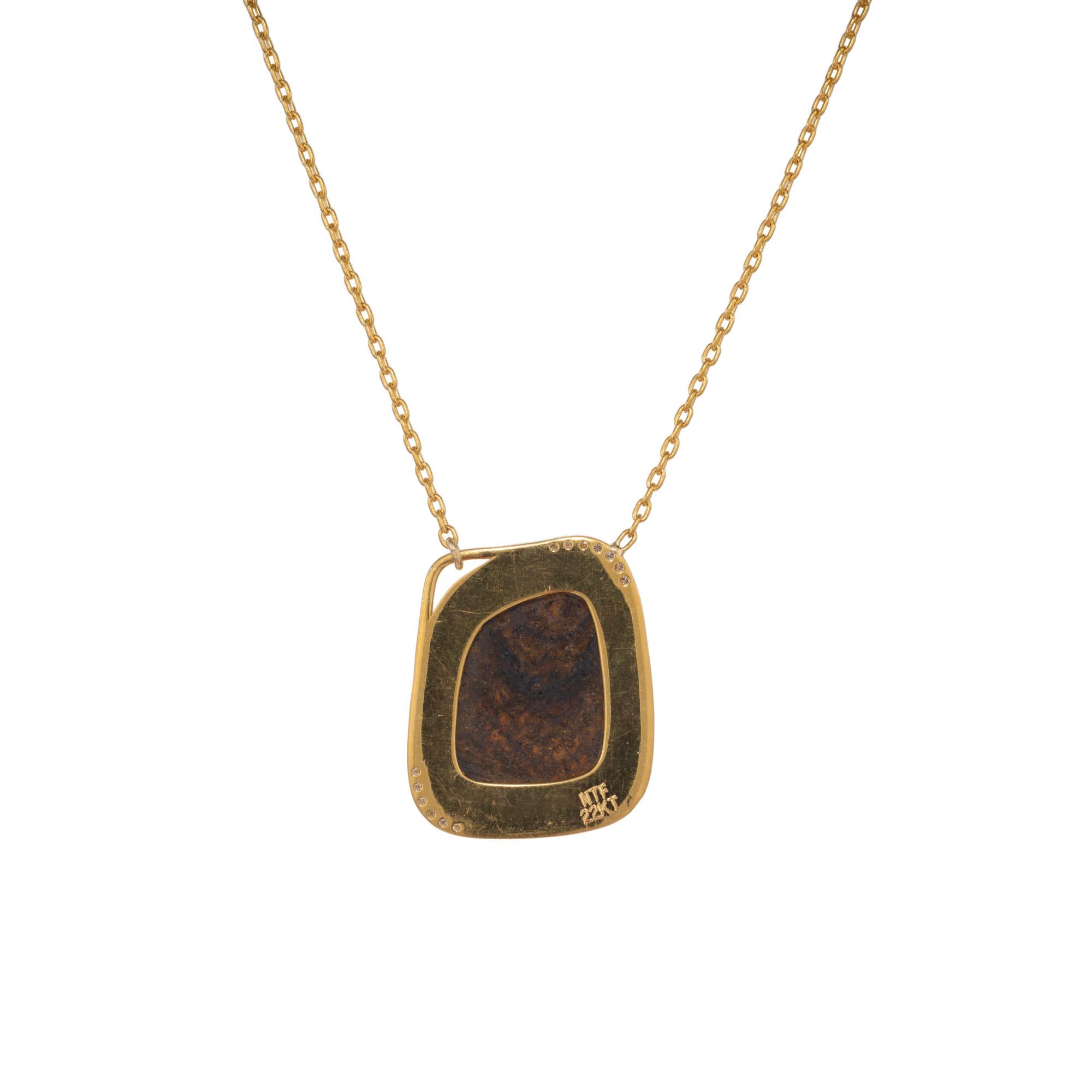 4.85 Carat Boulder Opal Diamond Yellow Gold Pendant Necklace In New Condition For Sale In Stamford, CT