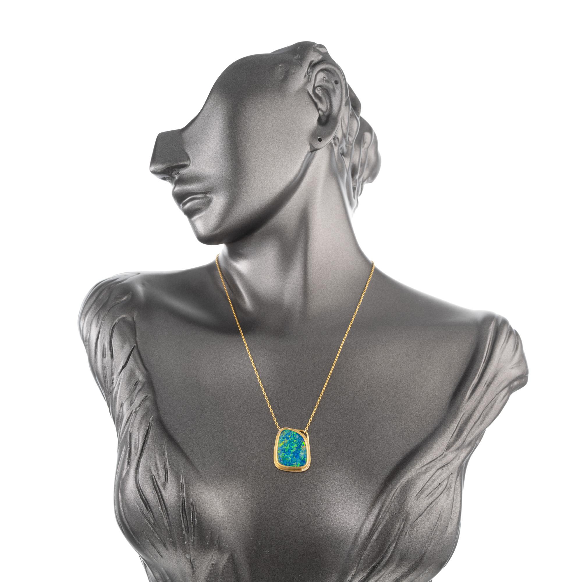 4.85 Carat Boulder Opal Diamond Yellow Gold Pendant Necklace For Sale 2