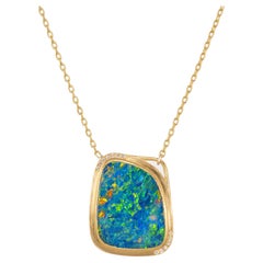4.85 Carat Boulder Opal Diamond Yellow Gold Pendant Necklace