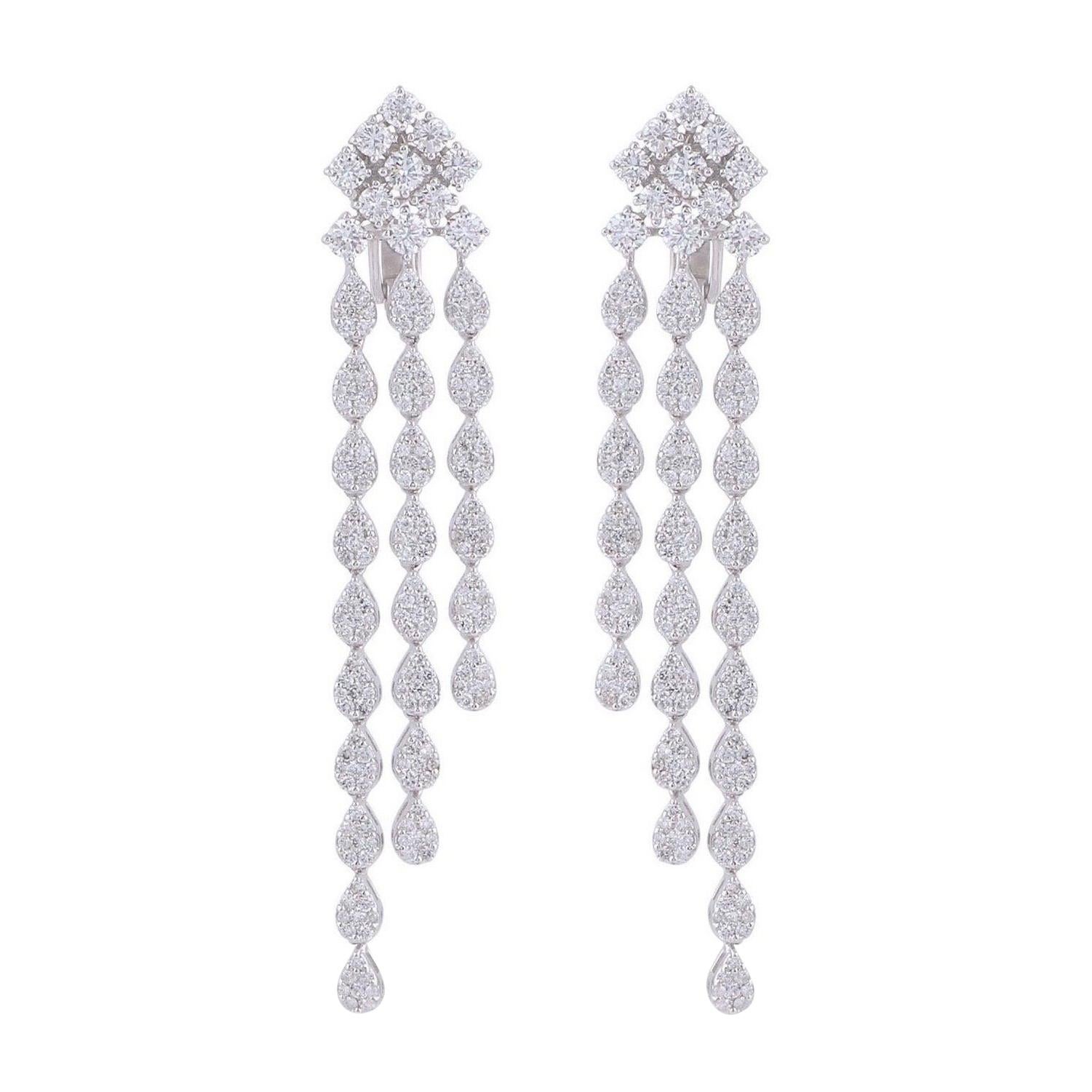 Boucles d'oreilles chandelier en or blanc 18 carats avec diamants de 4,85 carats