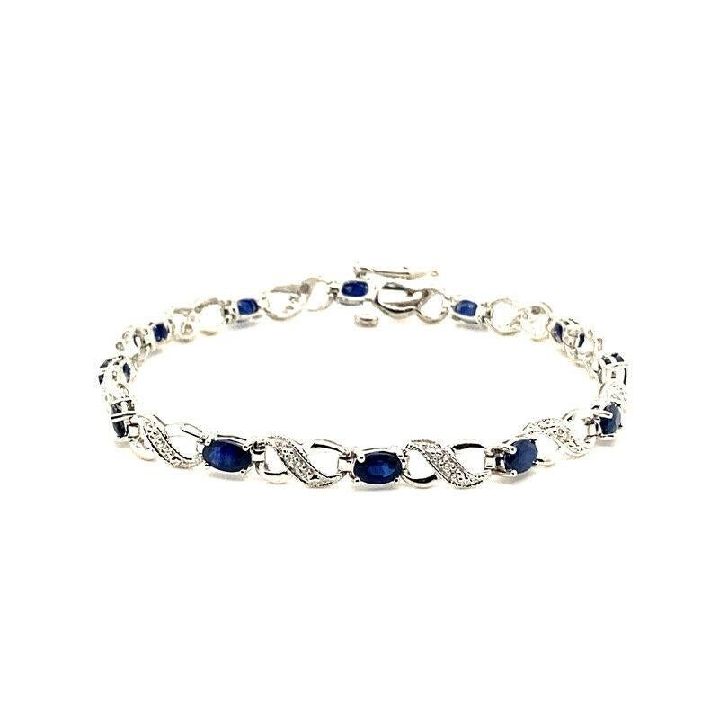 
100% Natural Diamonds and Sapphires 
4.85 CTW (Diamonds - 0.06CT, Sapphires - 4.79CT)
Dia Color: G-H 
Dia Clarity: SI  
14K White Gold, prong style
7 inches in length

B5964WS
ALL OUR ITEMS ARE AVAILABLE TO BE ORDERED IN 14K WHITE, ROSE OR YELLOW