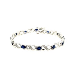 Bracciale con diamanti e zaffiri da 4,85 carati G SI Oro bianco 14 carati