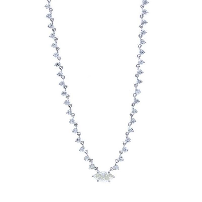 Timeless Tennis-Halskette mit 4,85 Karat Diamanten aus 18 Karat Weißgold (Rundschliff) im Angebot