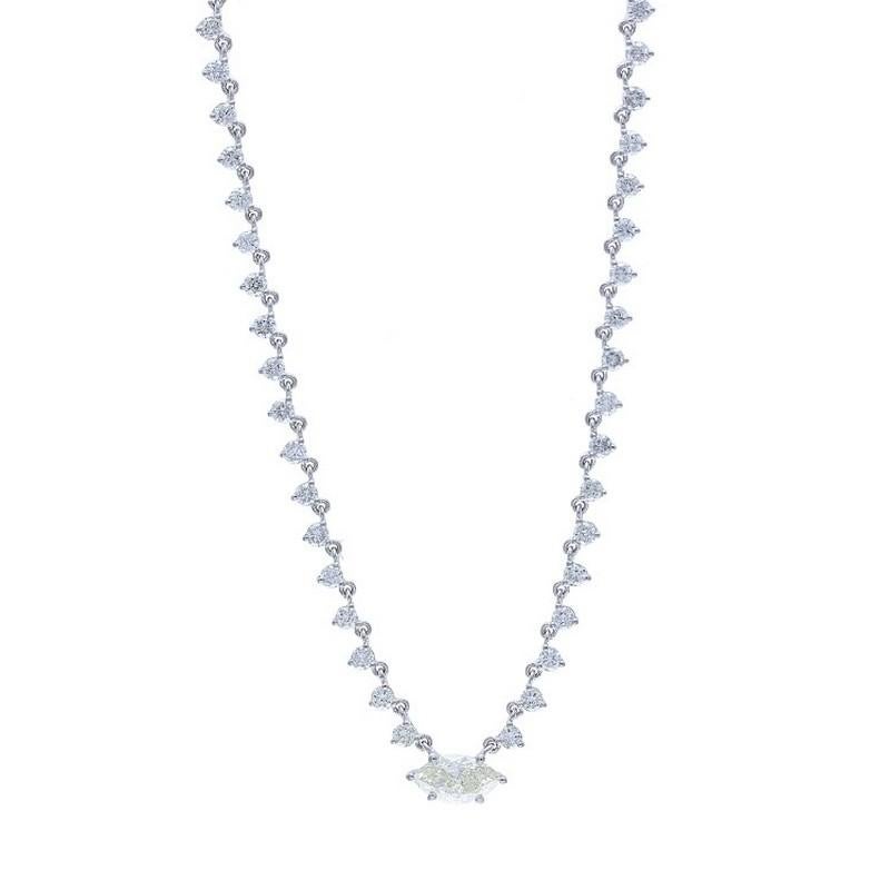 Round Cut 4.85 Carat Diamonds Timeless Tennis Neckalce in 18K White Gold For Sale