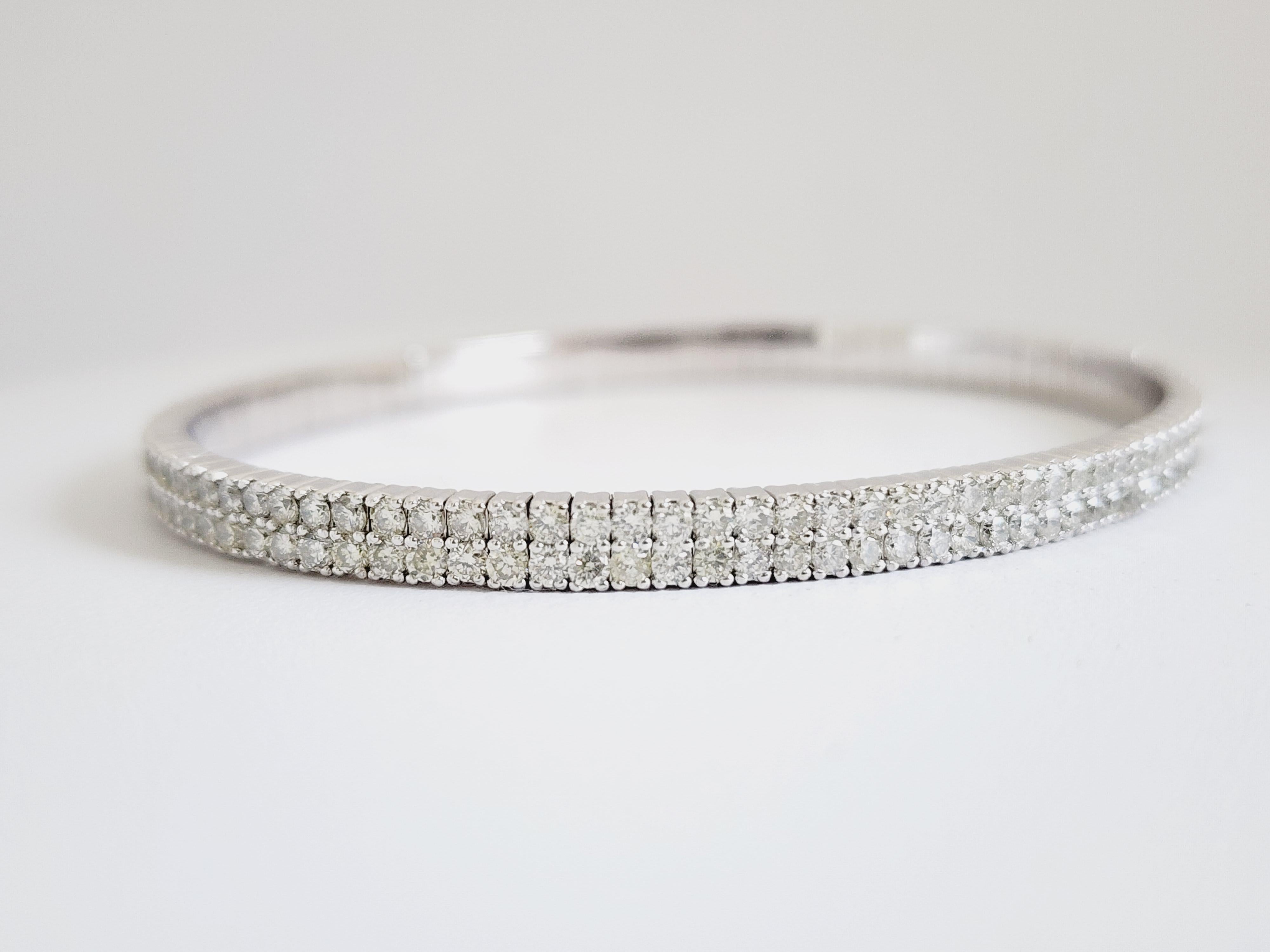 Natural Diamonds 4.85 ctw Flexible double row bangle white gold 14k 7 Inch. Color I, Clarity SI. 4 mm.