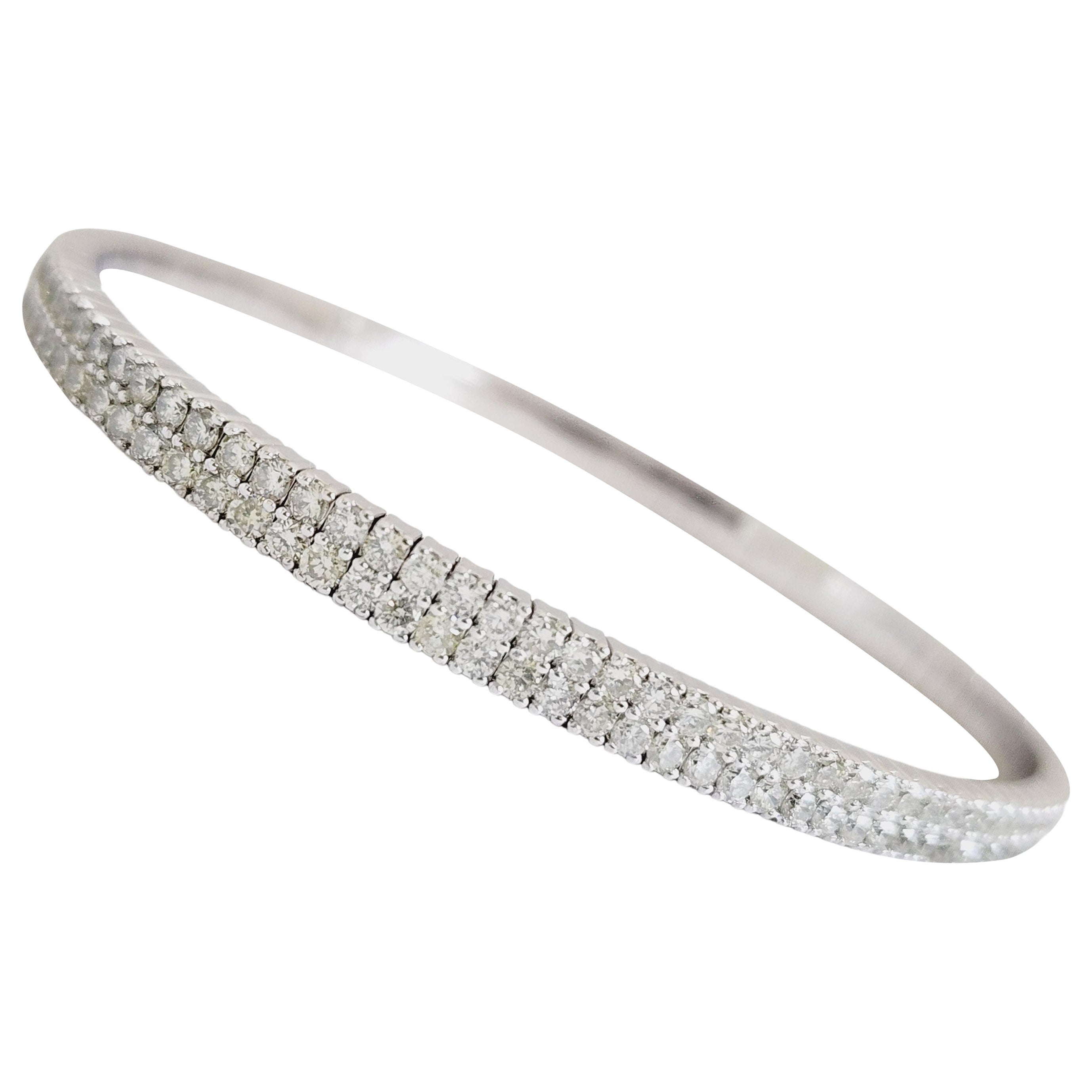 4.85 Carat Double Row Flexible Bangle White Gold 14 Karat Bracelet