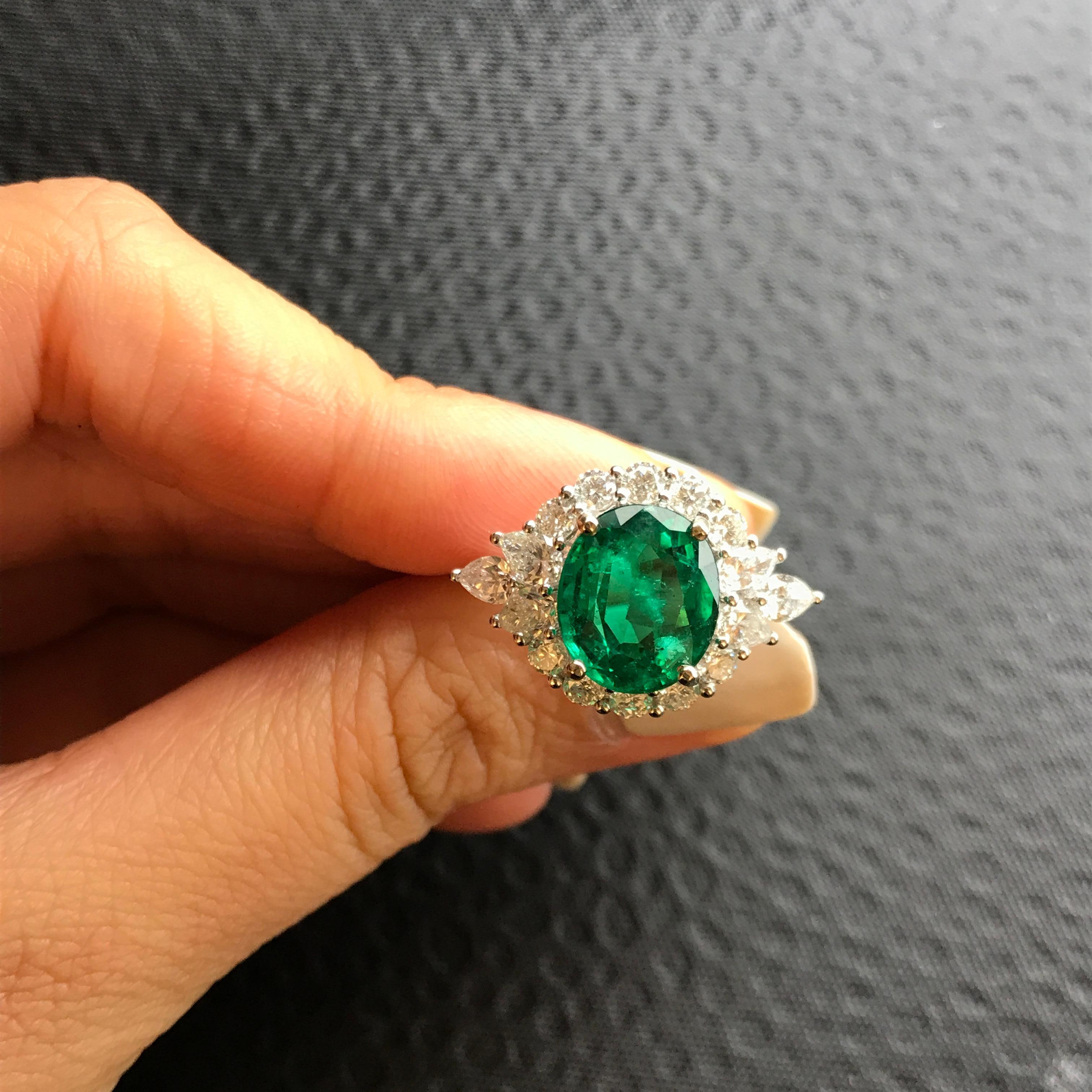 Art Deco 4.85 Carat Emerald and Diamond Cocktail Ring