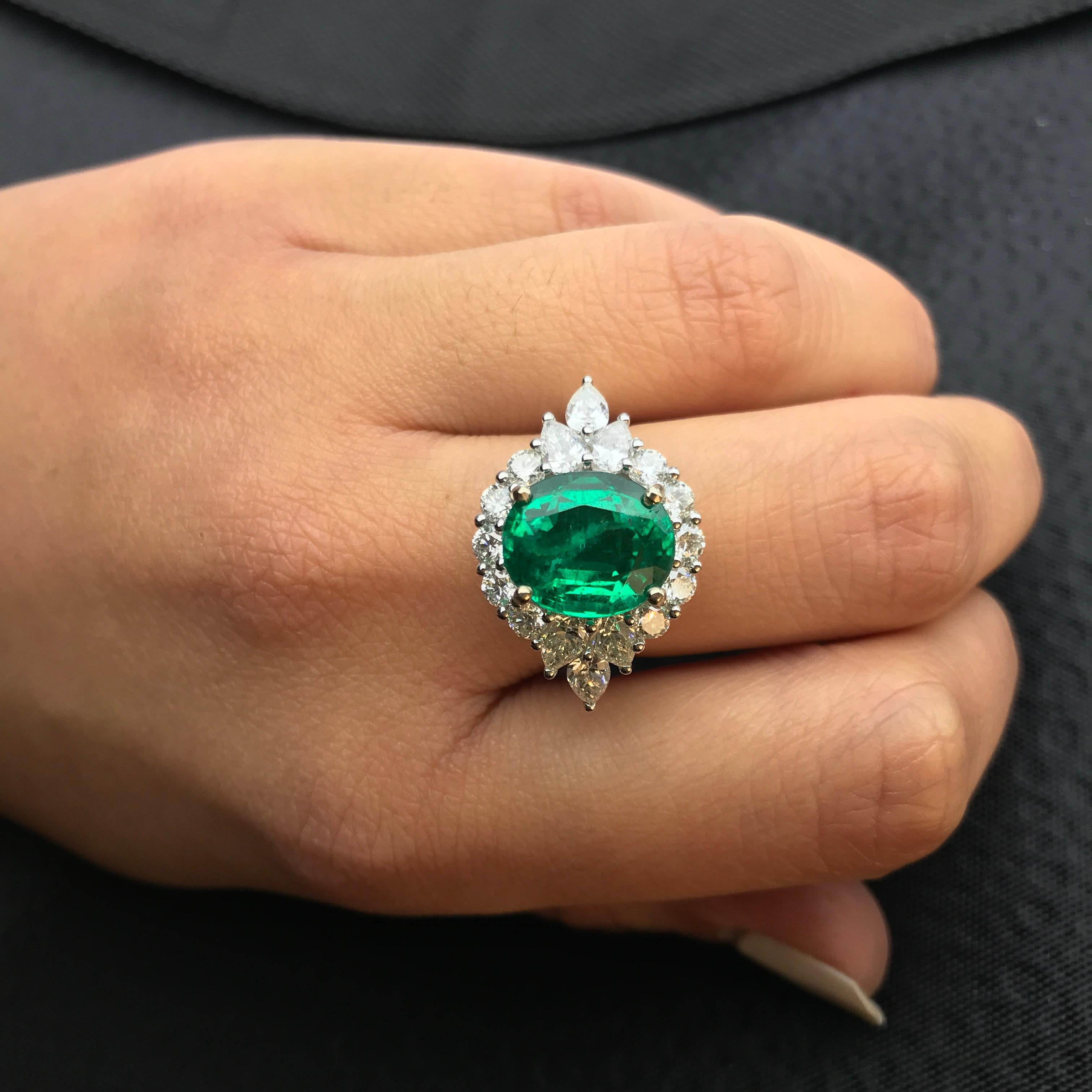 Oval Cut 4.85 Carat Emerald and Diamond Cocktail Ring