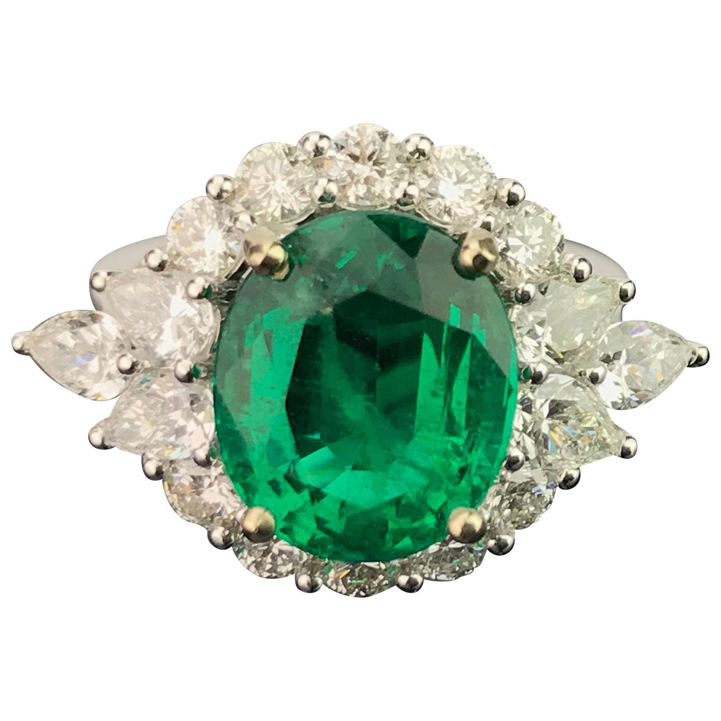 4.85 Carat Emerald and Diamond Cocktail Ring