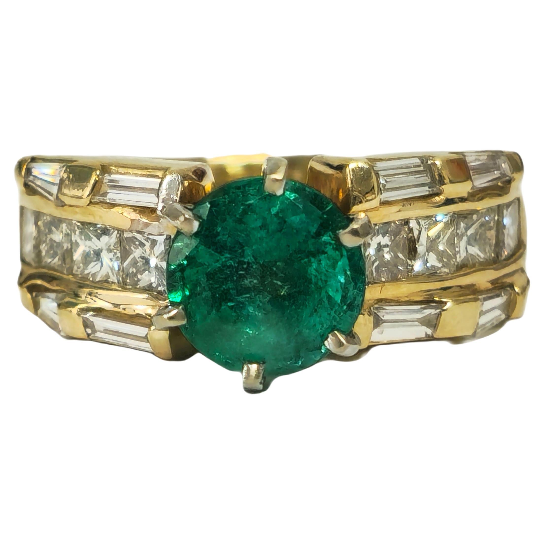 4.85 Carat Emerald and Diamond Ring in 14K Yellow Gold For Sale