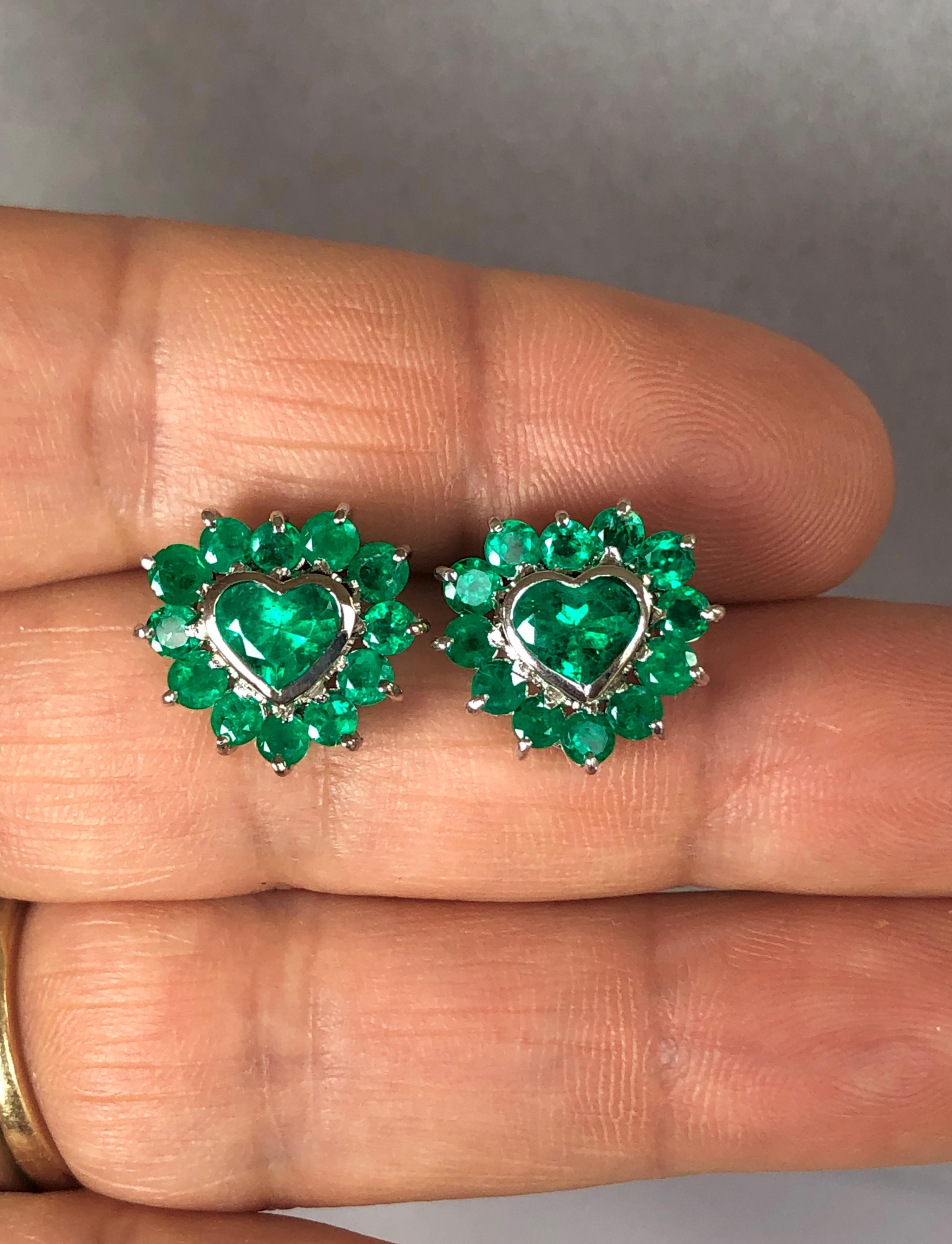 4.85 Carat Emerald Heart Shape 18 Karat White Gold Earrings 4