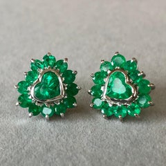 4.85 Carat Emerald Heart Shape 18 Karat White Gold Earrings