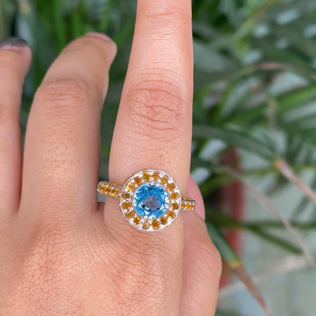 For Sale:  4.85 Carat Impressive Blue Topaz Citrine Dome Ring for Her in Silver For Mother 2