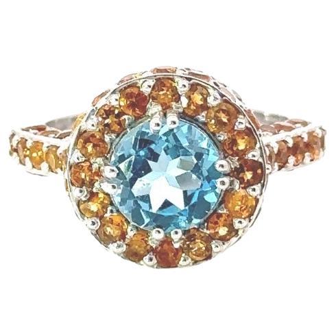 For Sale:  4.85 Carat Impressive Blue Topaz Citrine Dome Ring for Her in Silver For Mother