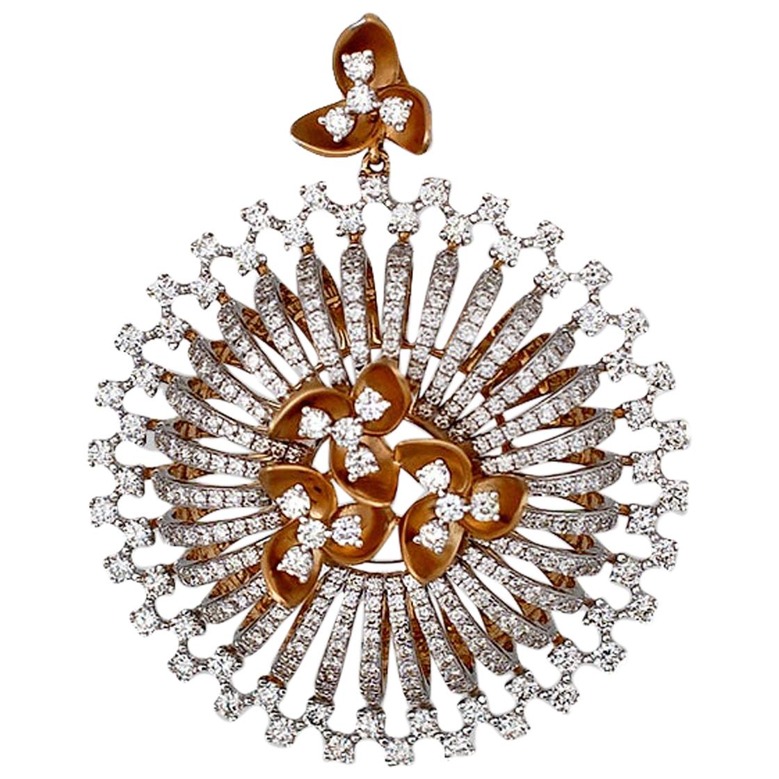 Spiral, 4.85 Carat Ladies Diamond Lattice,  2-Tone Gold Pendant For Sale