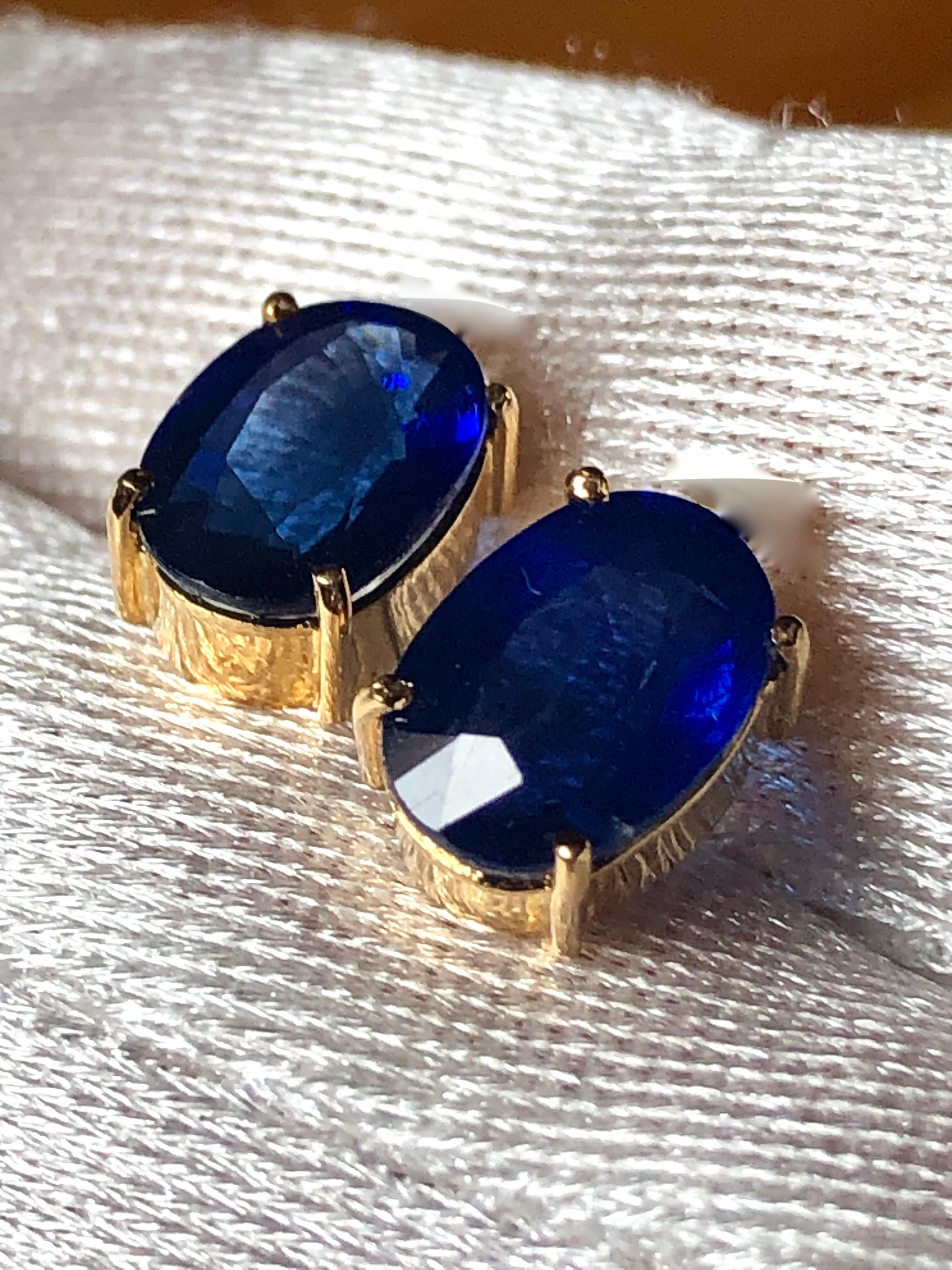 STUNNING 4.85 Carat Natural Burma Blue Sapphires oval cut 9.70mm x7.00mm four prong studs in 18K yellow gold. (Could be changed to your preferred metal). Perfect gift for any woman and every age, easy to wear from the office to a special evening