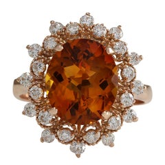 Natural Citrine Diamond Ring In 14 Karat Rose Gold 