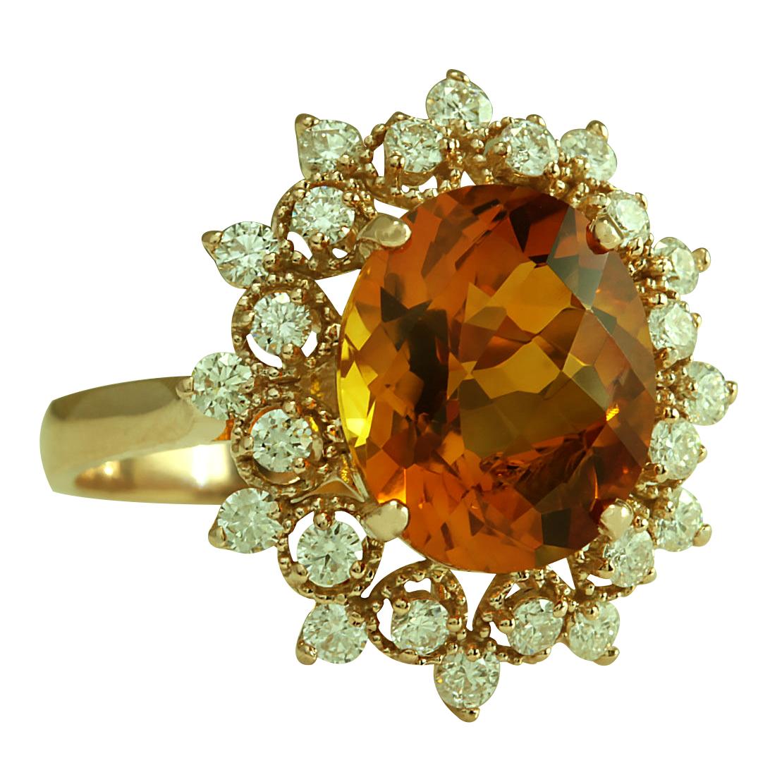 Estampado: Oro rosa de 14 quilates
Peso total del anillo: 4,5 gramos
El peso total del citrino natural es de 4,10 quilates (Medidas: 11,00x9,00 mm)
Color: amarillo
El peso total del diamante natural es de 0,75 quilates
Color: F-G, Claridad: