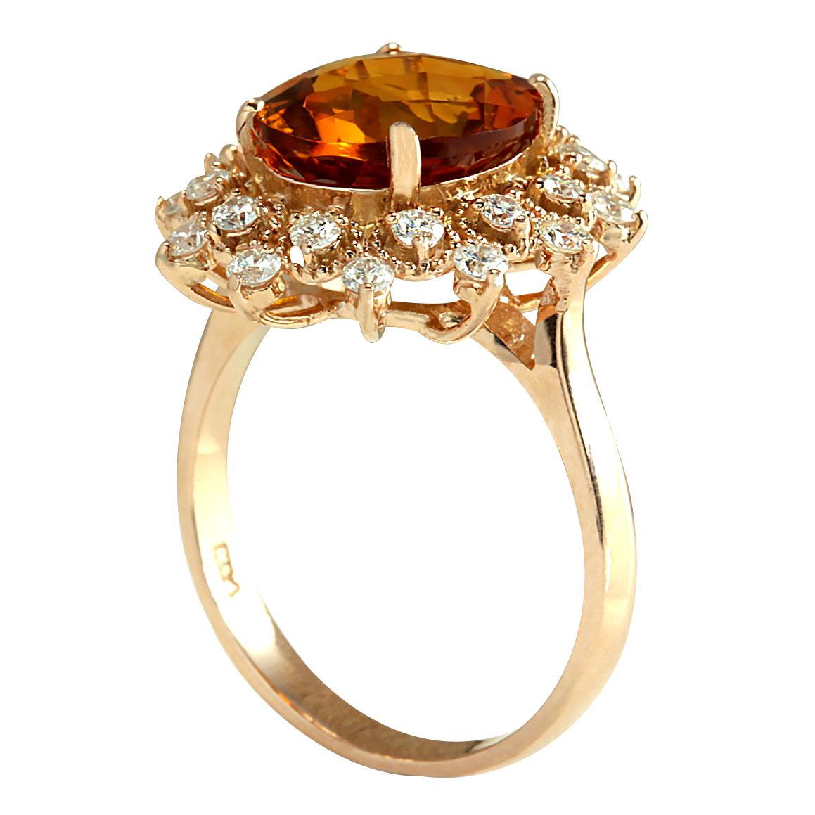 Anillo de diamantes citrinos naturales en oro rosa de 14 quilates Corte oval en venta