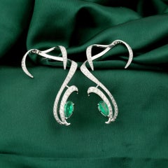 4.8 Carat Diamond 2.79 Carats Pear Emerald Ear Wrap Cuff 18K White Gold Earrings
