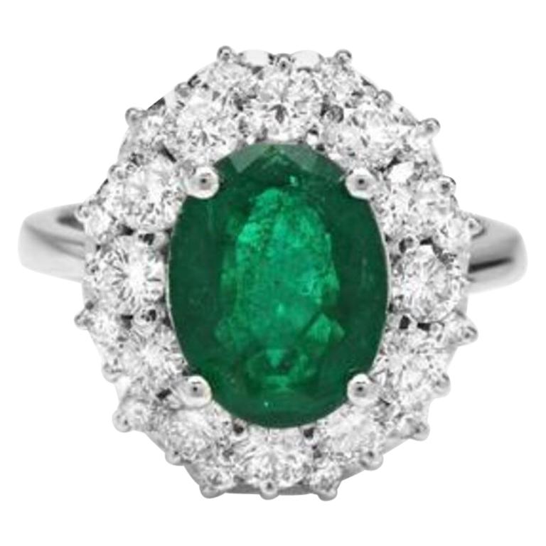 4.85 Carat Natural Emerald and Diamond 14 Karat Solid White Gold Ring For Sale