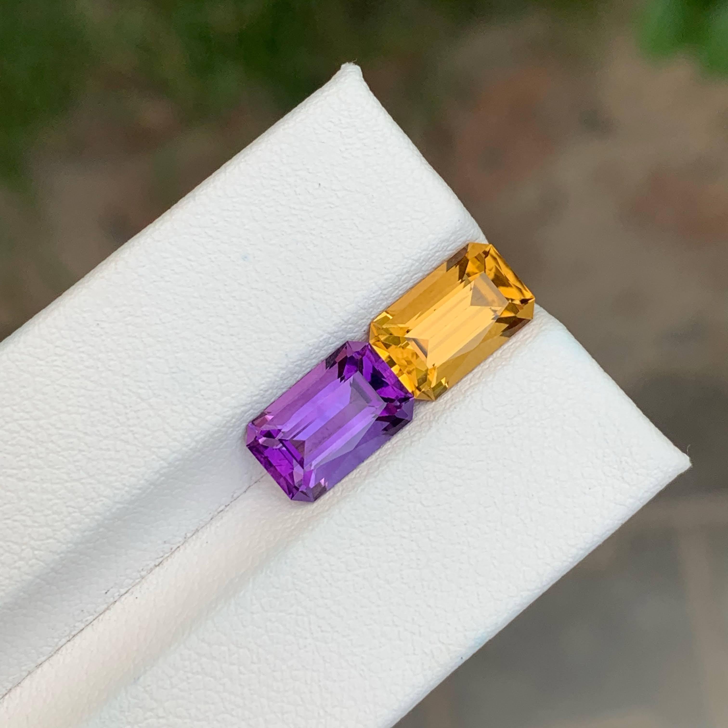 4,85 Karat natürlicher loser Amethyst und Citrin Paar Smaragdschliff Brasilien Edelsteine im Angebot 5