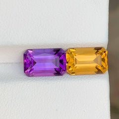4.85 Carat Natural Loose Amethyst And Citrine Pair Emerald Cut Brazil Gemstones