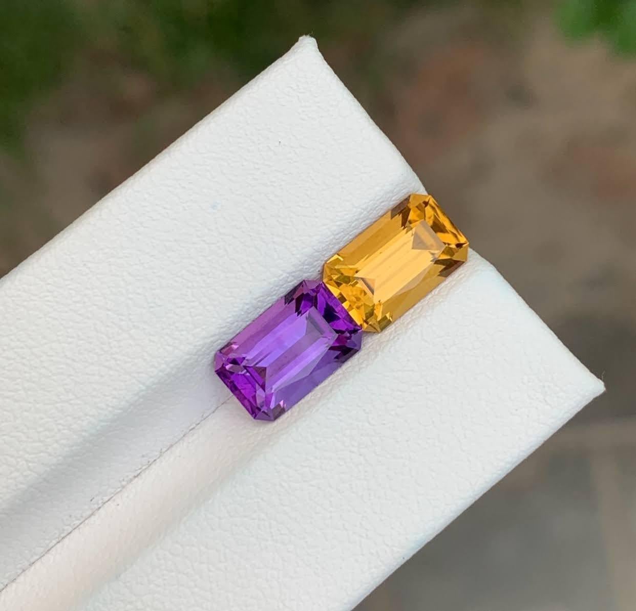 4,85 Karat natürlicher loser Amethyst und Citrin Paar Smaragdschliff Brasilien Edelsteine (Moderne) im Angebot