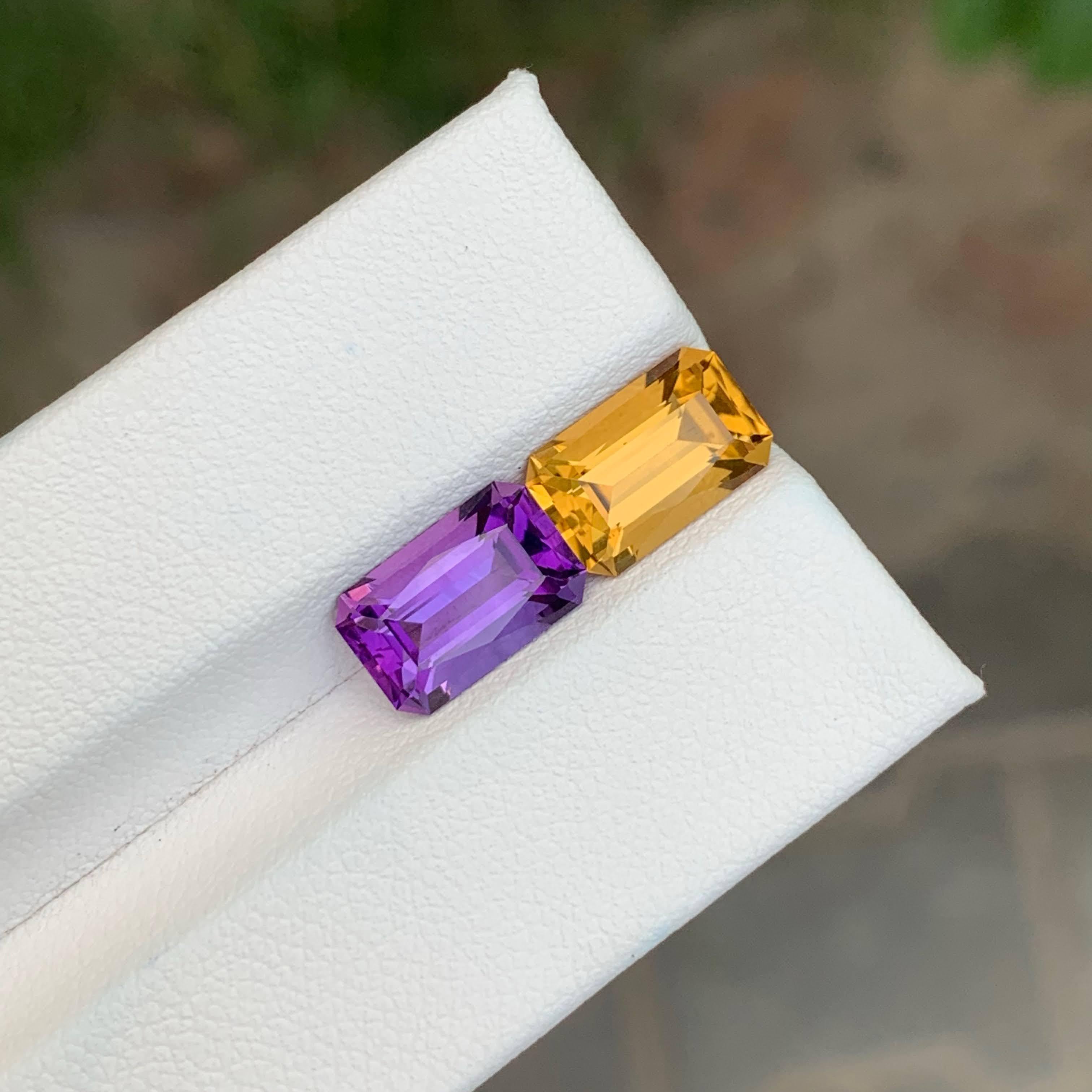 4,85 Karat natürlicher loser Amethyst und Citrin Paar Smaragdschliff Brasilien Edelsteine im Zustand „Neu“ im Angebot in Bangkok, TH