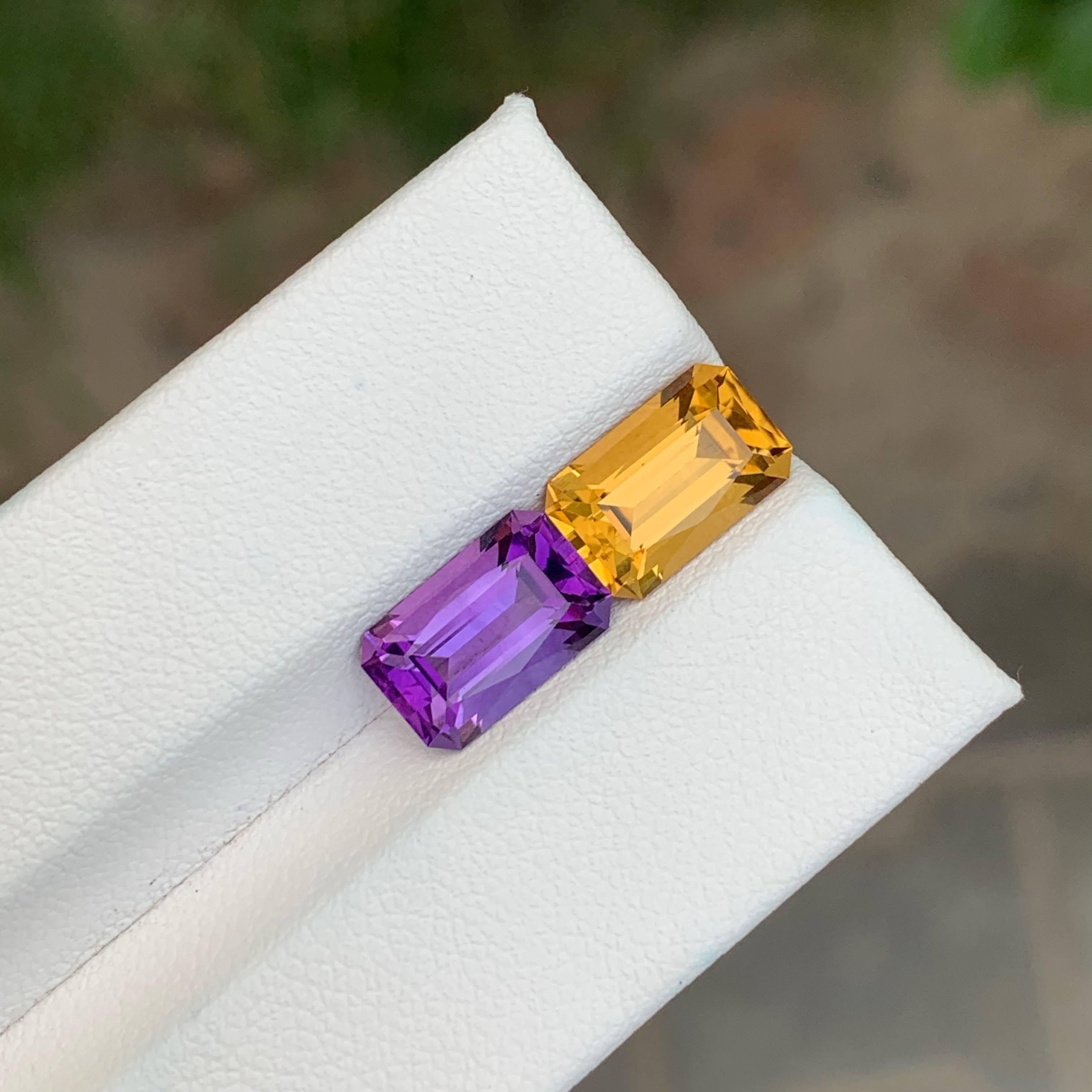 4,85 Karat natürlicher loser Amethyst und Citrin Paar Smaragdschliff Brasilien Edelsteine für Damen oder Herren im Angebot
