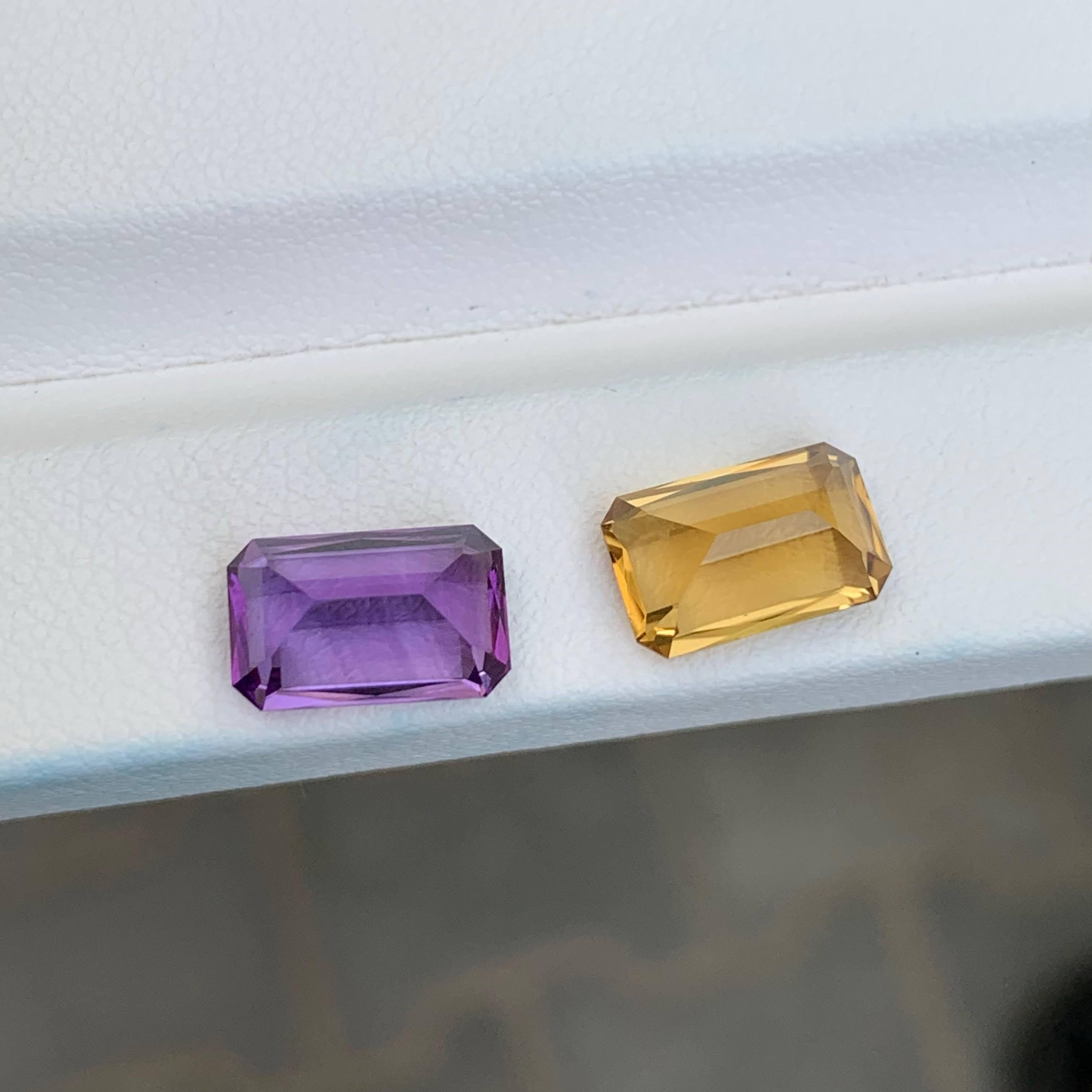 4,85 Karat natürlicher loser Amethyst und Citrin Paar Smaragdschliff Brasilien Edelsteine im Angebot 2