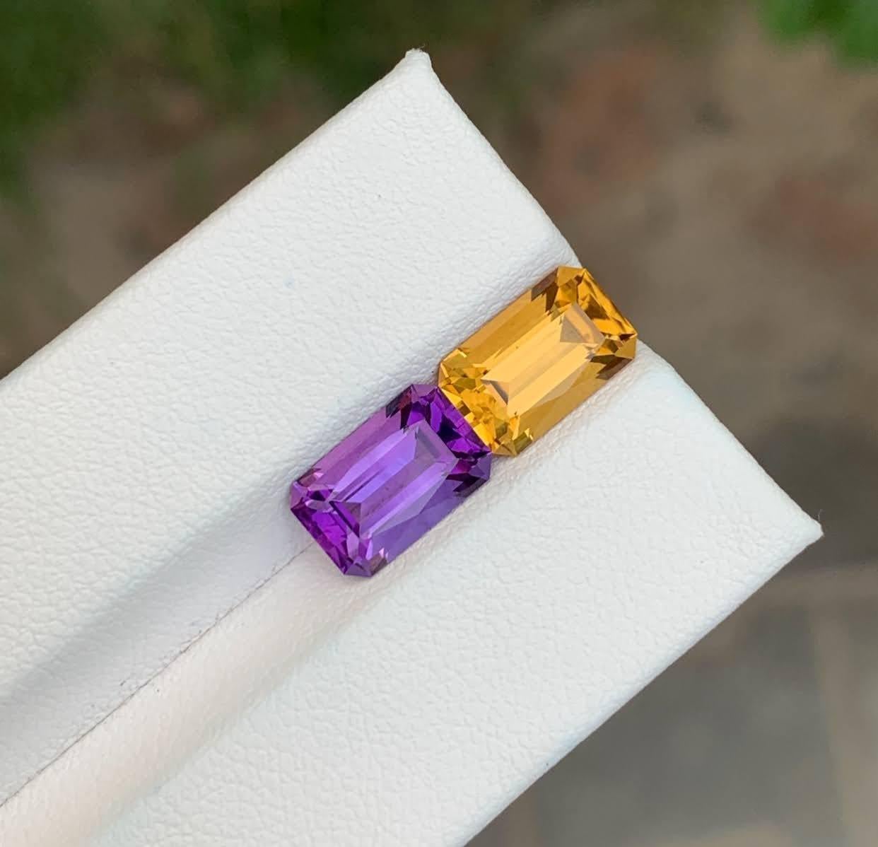 4,85 Karat natürlicher loser Amethyst und Citrin Paar Smaragdschliff Brasilien Edelsteine im Angebot 4