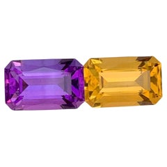 4,85 Karat natürlicher loser Amethyst und Citrin Paar Smaragdschliff Brasilien Edelsteine