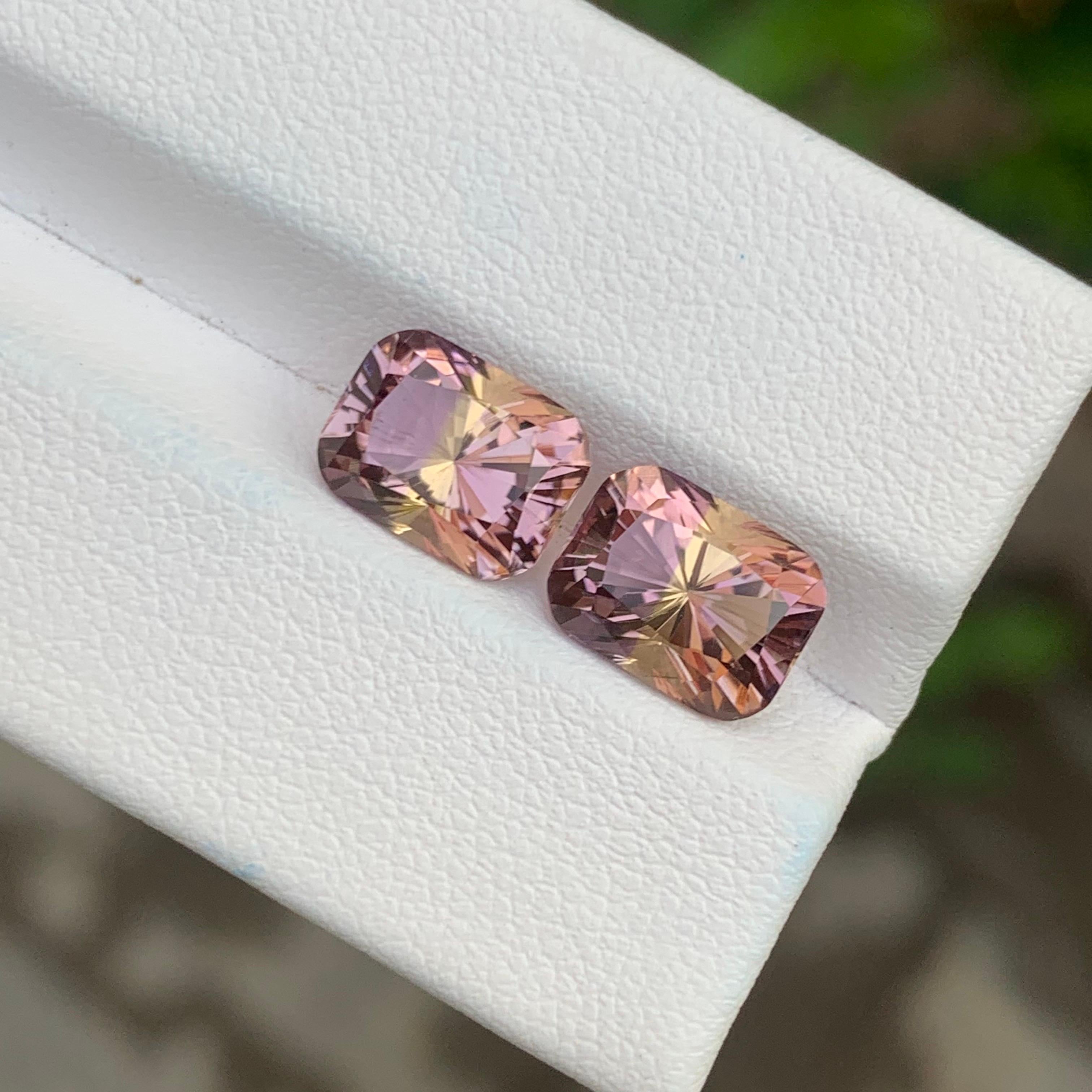 4.85 Karat natürlicher loser Ametrin Paar Smaragd Form Edelstein für Damen oder Herren im Angebot