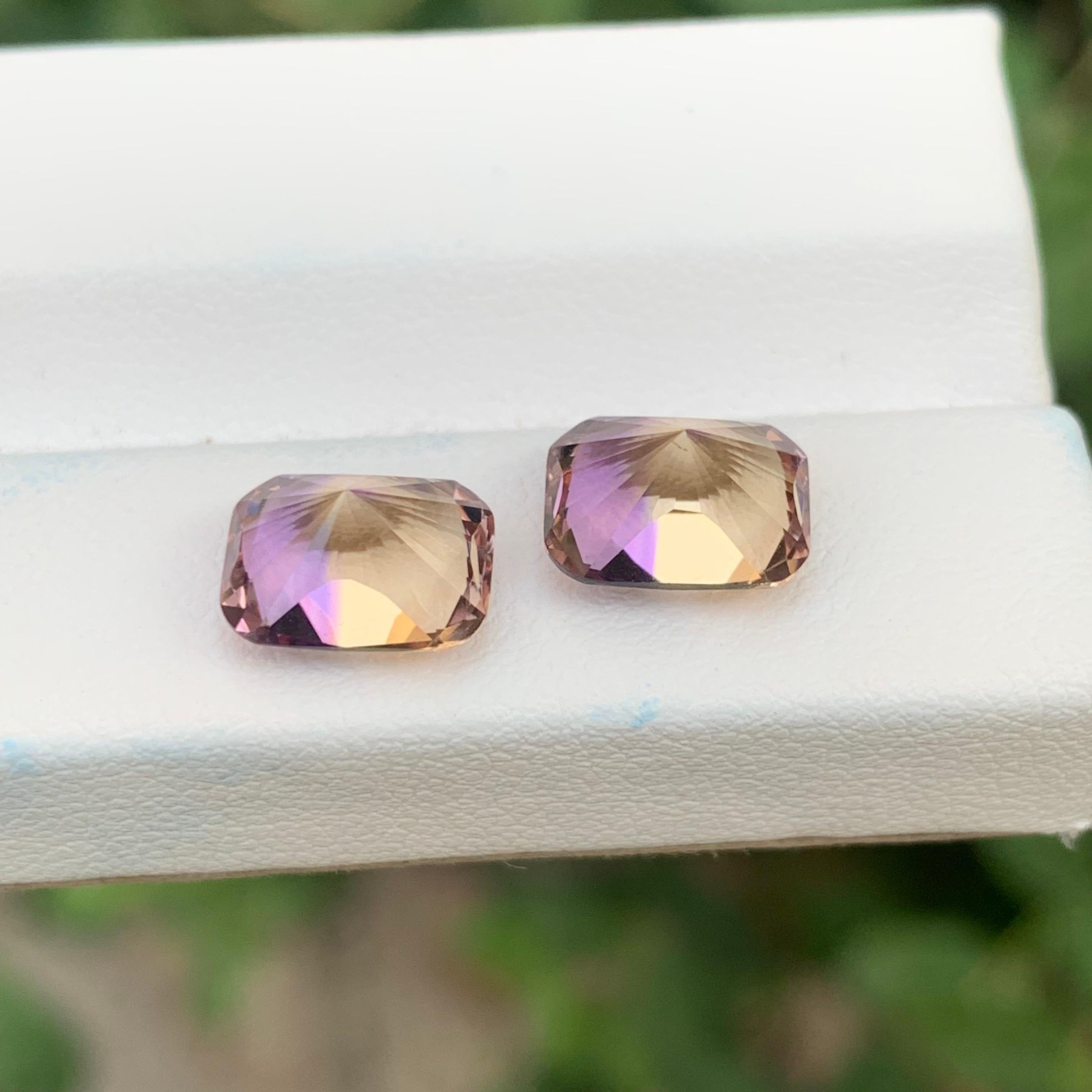 4.85 Karat natürlicher loser Ametrin Paar Smaragd Form Edelstein im Angebot 2