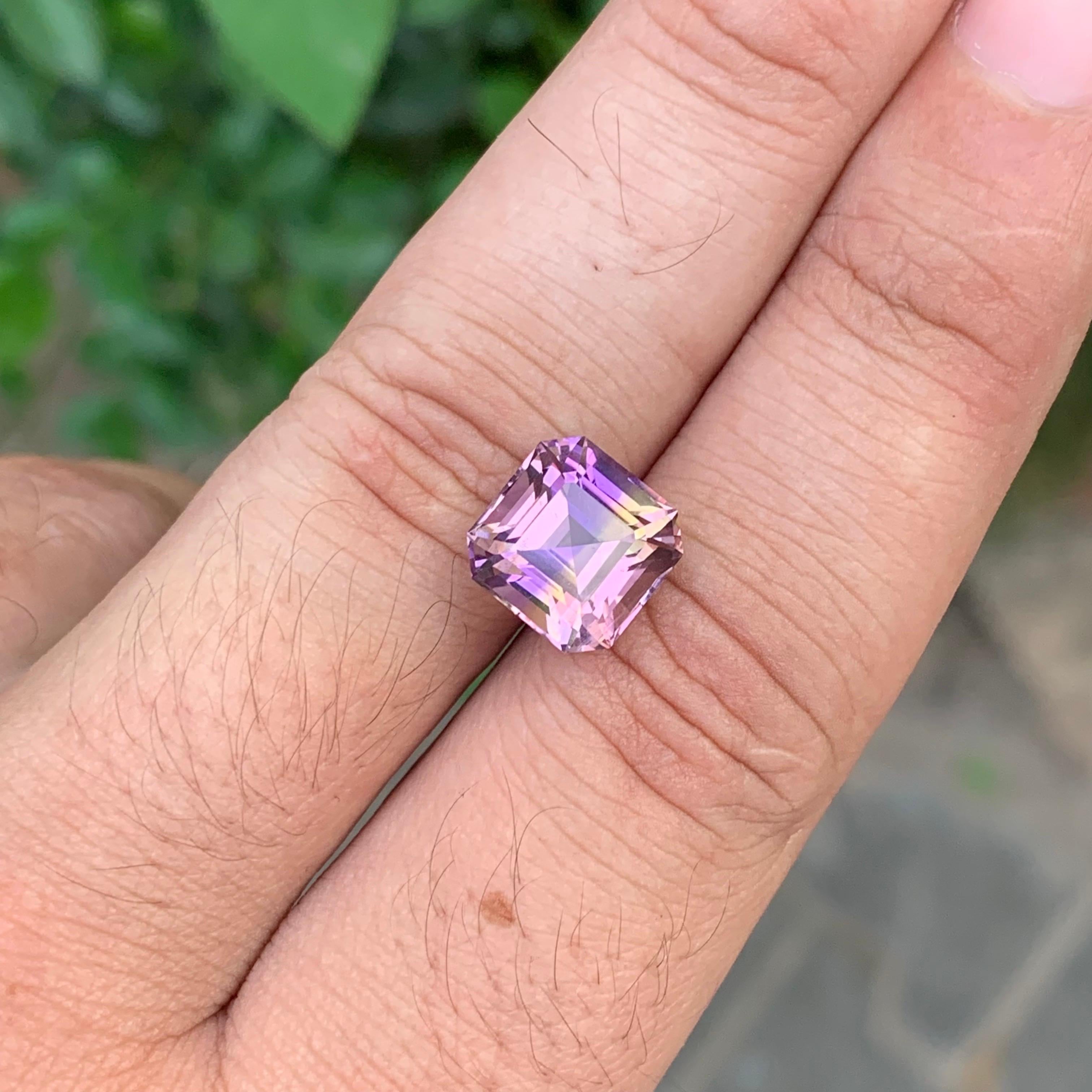 Faceted Ametrine 

Weight: 4.85 Carats
Dimension: 9.8 x 9.8 x 7.7 Mm
Shape: Square 
Color: Purple & Yellow
Treatment: Non
Certificate: On Client Demand
.
Ametrine is a unique and striking gemstone that combines both amethyst and citrine in a single