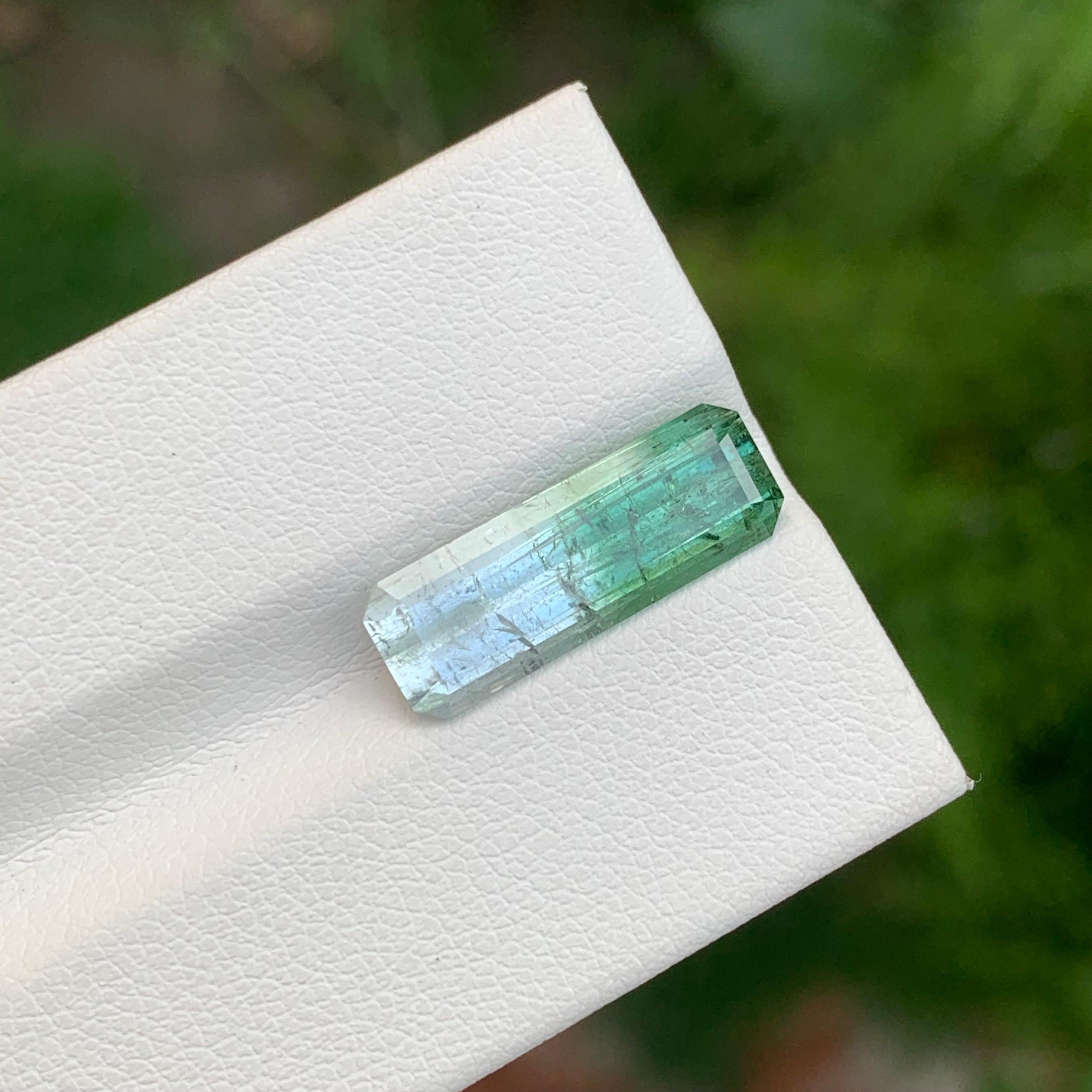 4.85 Carat Natural Loose Bi Colour Tourmaline Long Emerald Shape Gem For Sale 4
