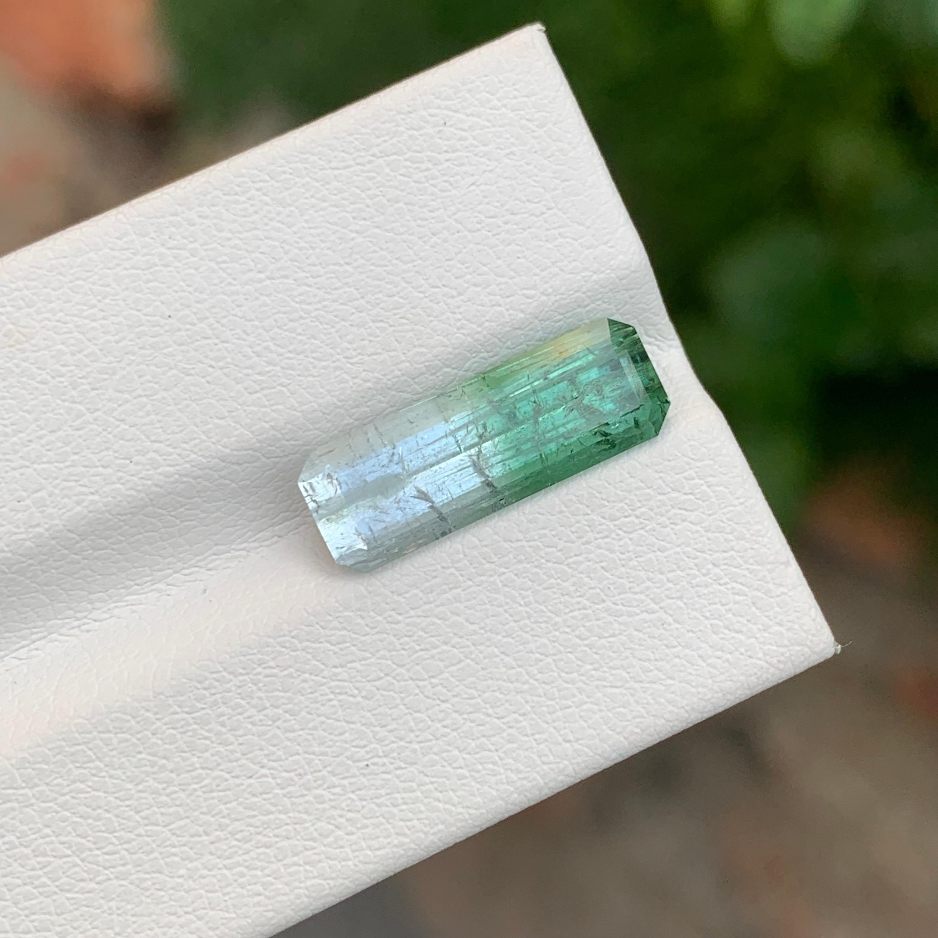 Loose TriColour Tourmaline

Weight: 4.85 Carat 
Dimension: 17.8 x 6.3 x 4.6 Mm
Colour: White And Green 
Origin: Afghanistan
Certificate: On Demand
Treatment: Non
Shape: Emerald


Tourmaline is a captivating gemstone known for its remarkable variety