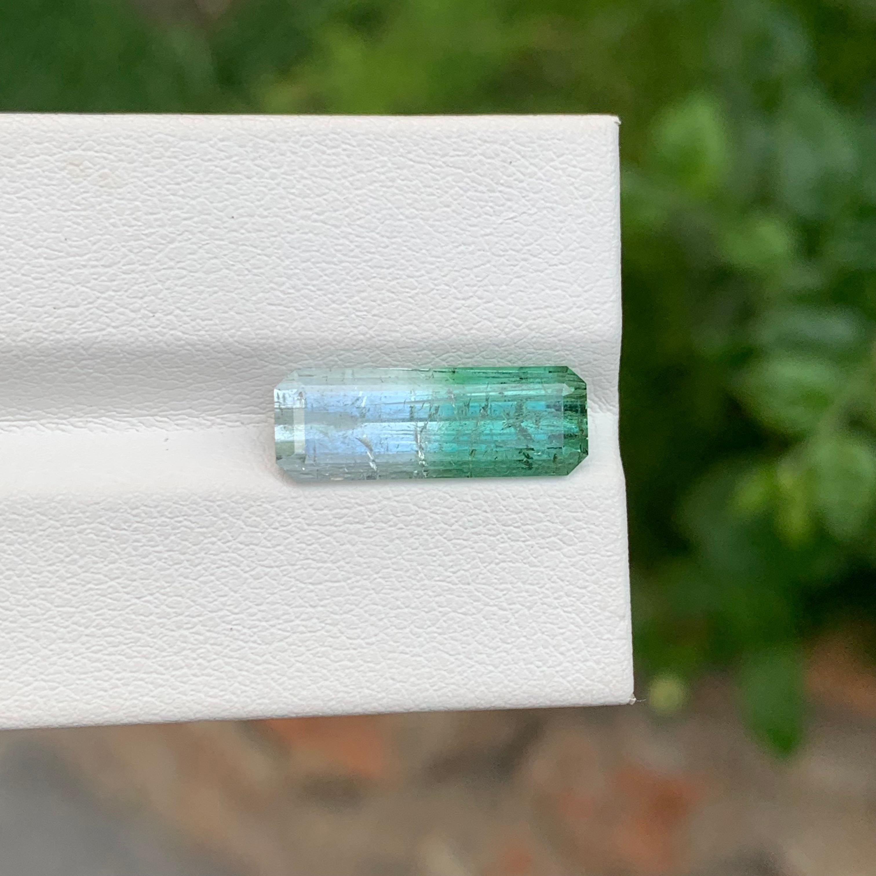 Arts and Crafts 4.85 Carat Natural Loose Bi Colour Tourmaline Long Emerald Shape Gem For Sale