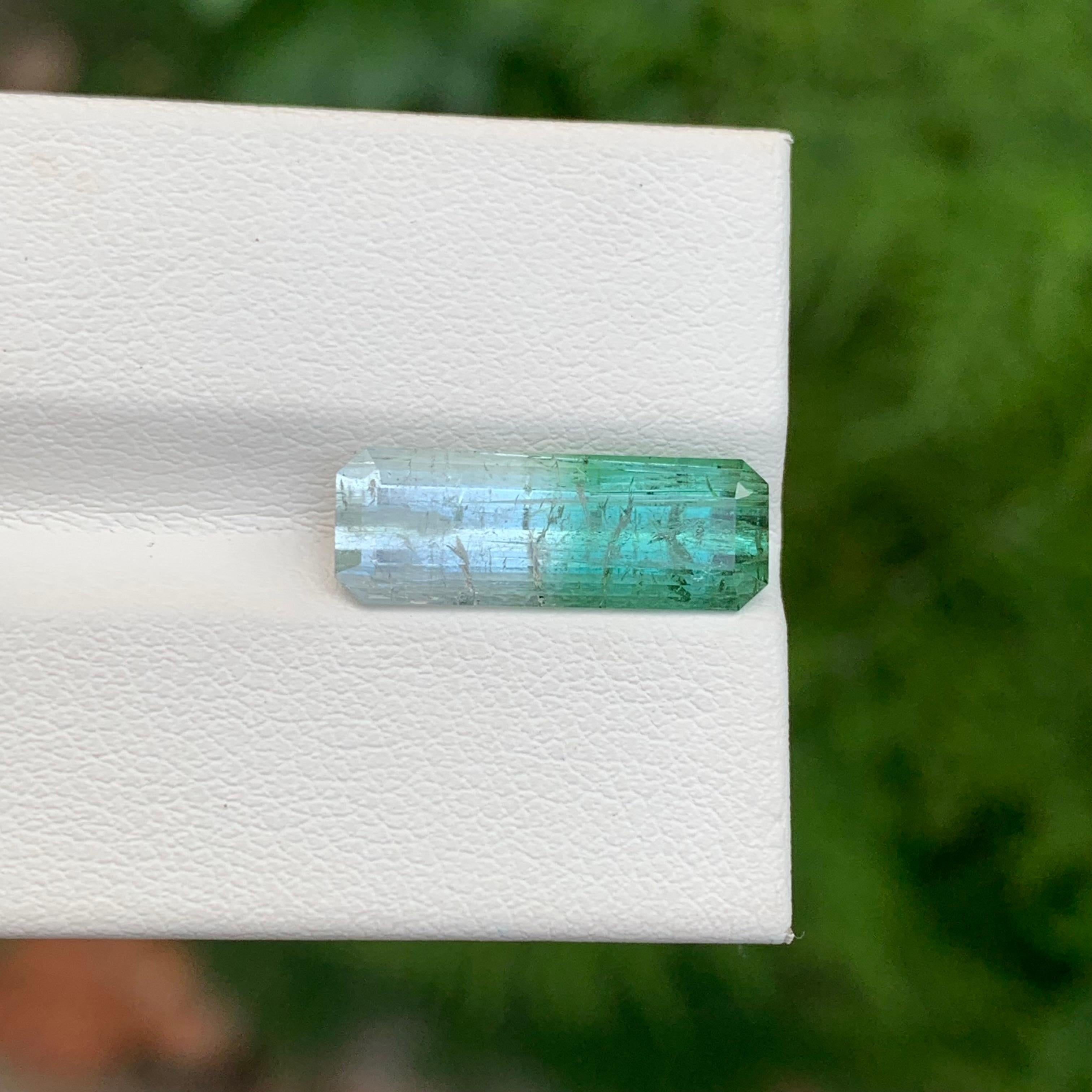 Women's or Men's 4.85 Carat Natural Loose Bi Colour Tourmaline Long Emerald Shape Gem For Sale