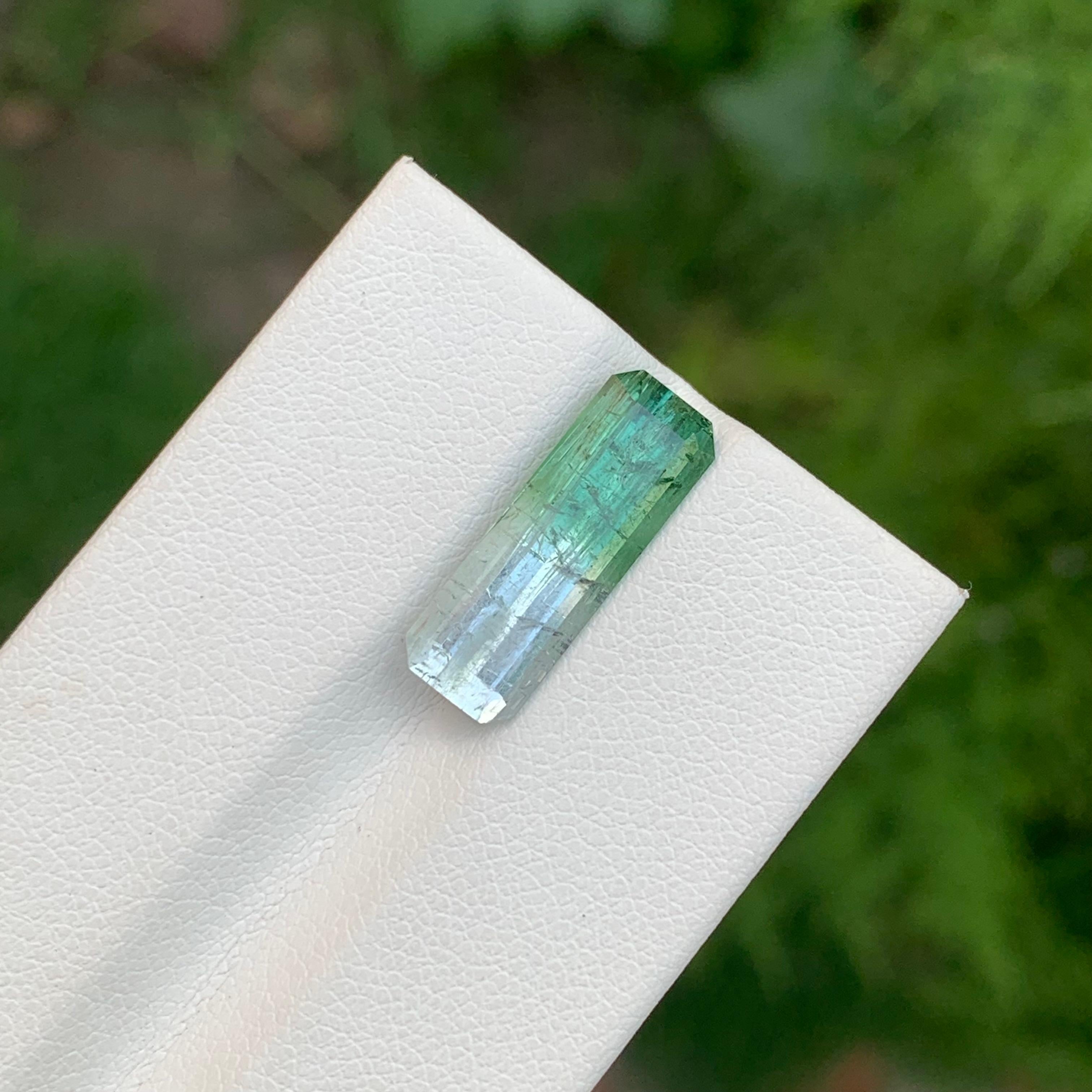 4.85 Carat Natural Loose Bi Colour Tourmaline Long Emerald Shape Gem For Sale 1