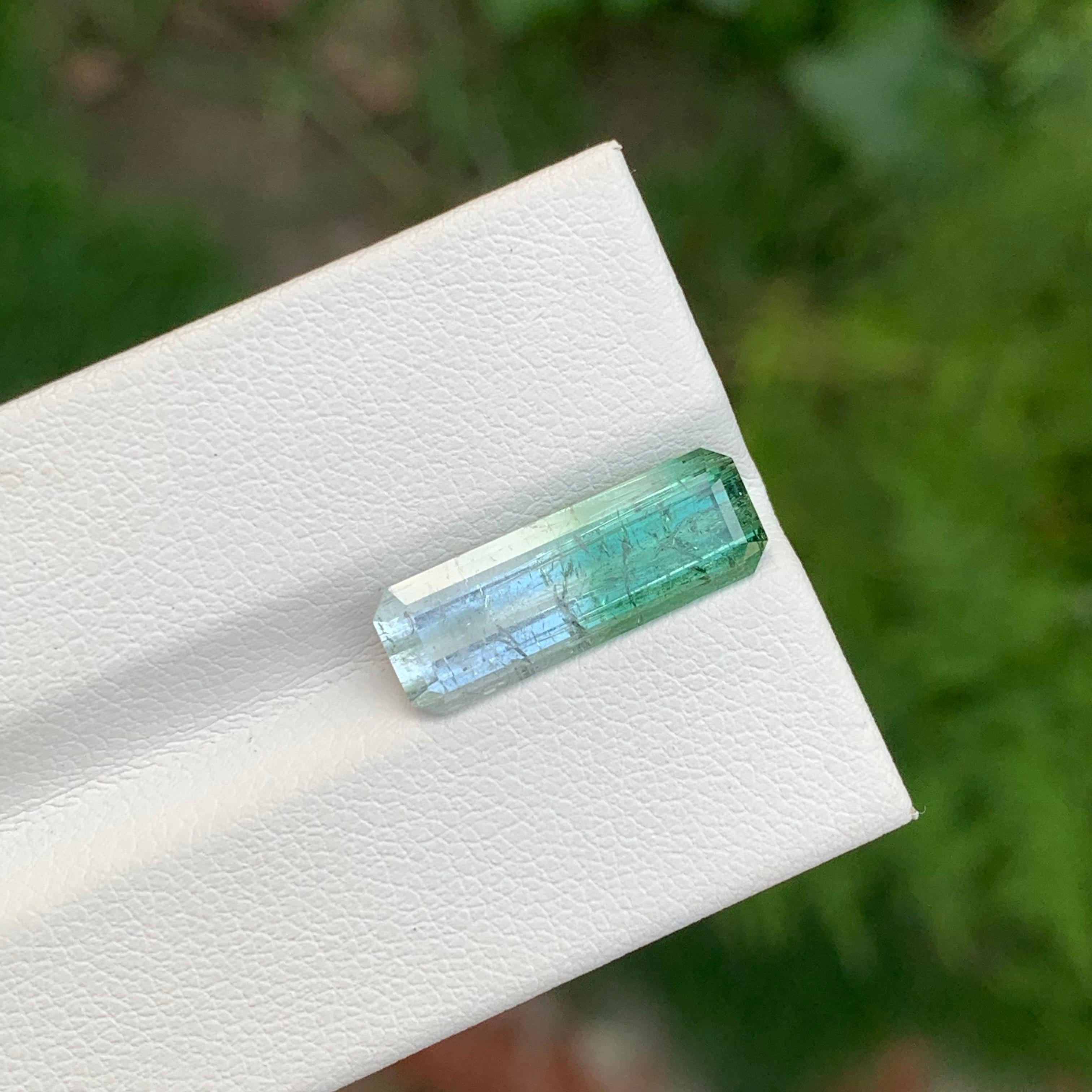 4.85 Carat Natural Loose Bi Colour Tourmaline Long Emerald Shape Gem For Sale 2
