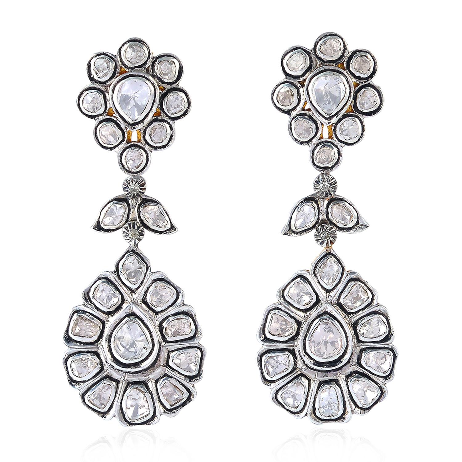 4.85 Carat Rose Cut Diamond Earrings In New Condition For Sale In Hoffman Estate, IL
