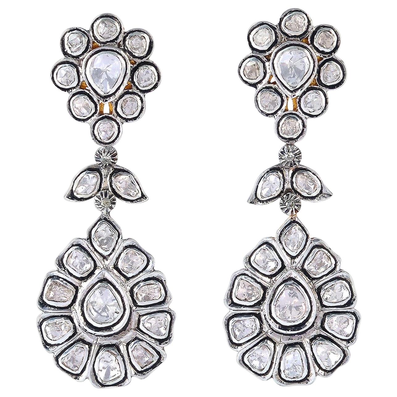 4.85 Carat Rose Cut Diamond Earrings For Sale