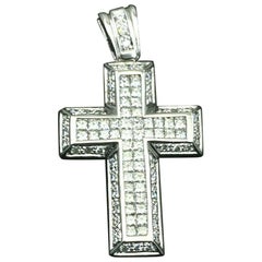 4.85 Carat Round and Princess Diamond Cross Pendant 14 Karat White Gold