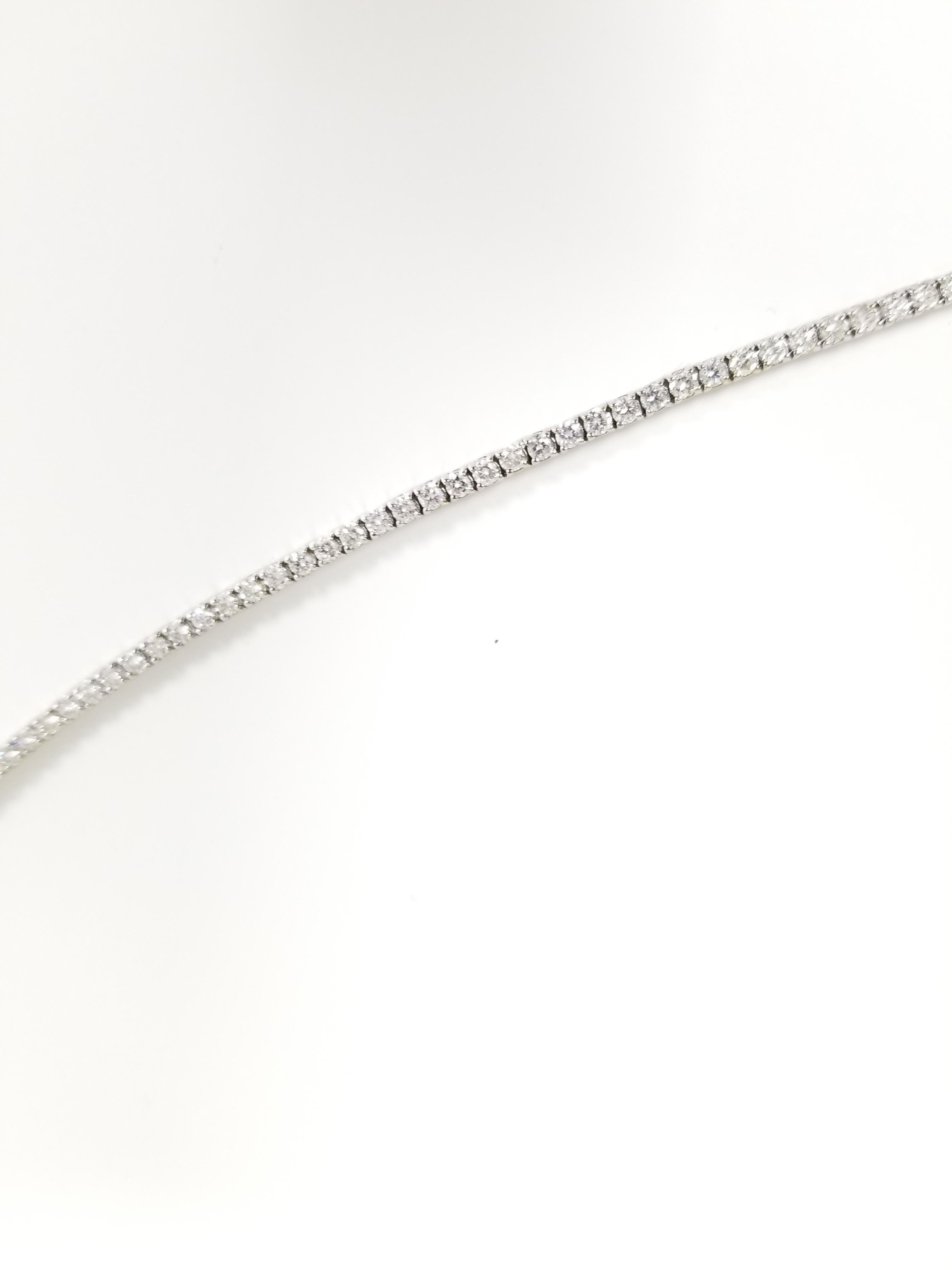 Women's or Men's 4.85 Carat Round Brilliant Cut Diamond Tennis Necklace 14 Karat White Gold 16''