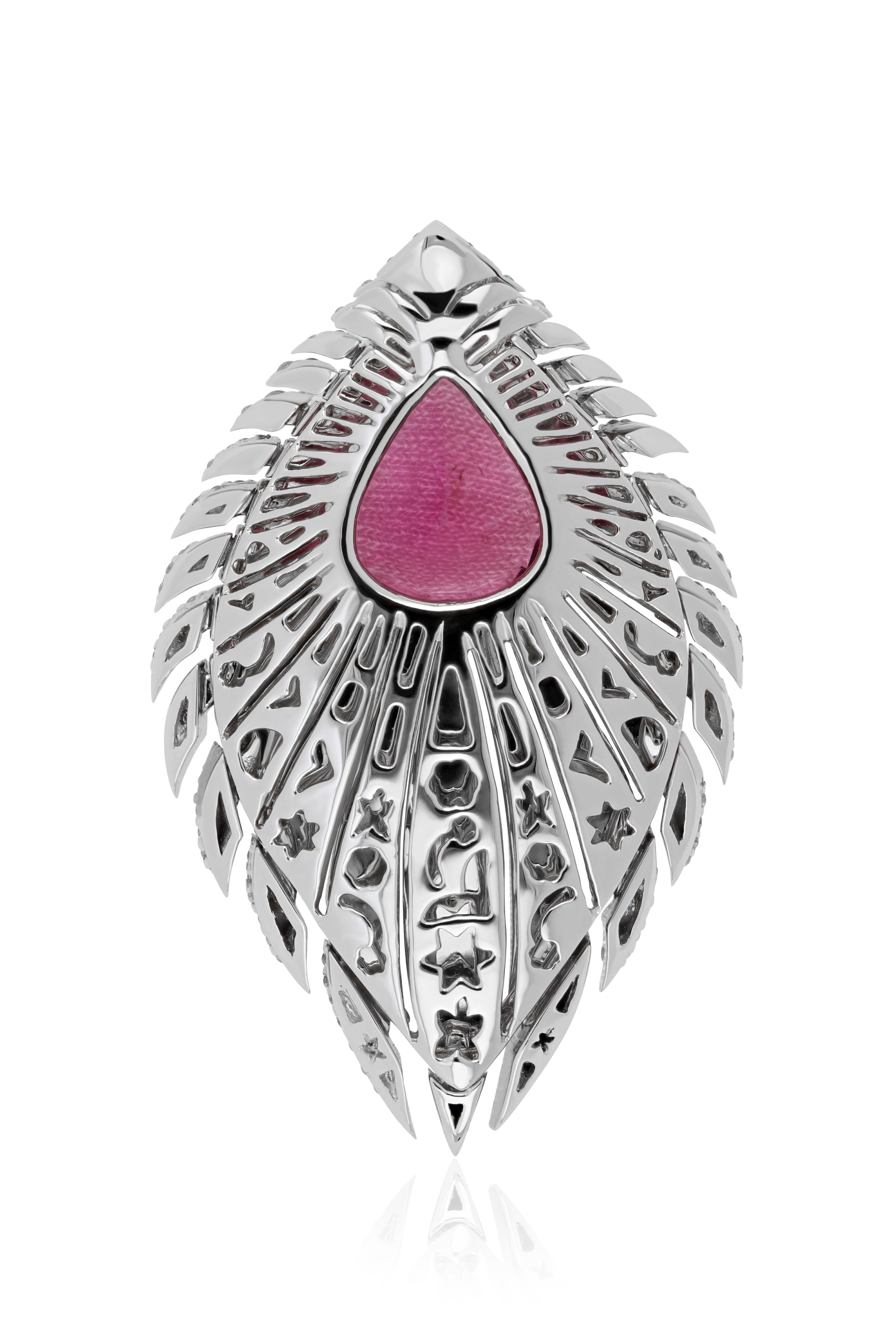 Pear Cut 4.85 Carat Rubellite & Diamond Pendant in 18K White Gold Pendant for Party Wear For Sale
