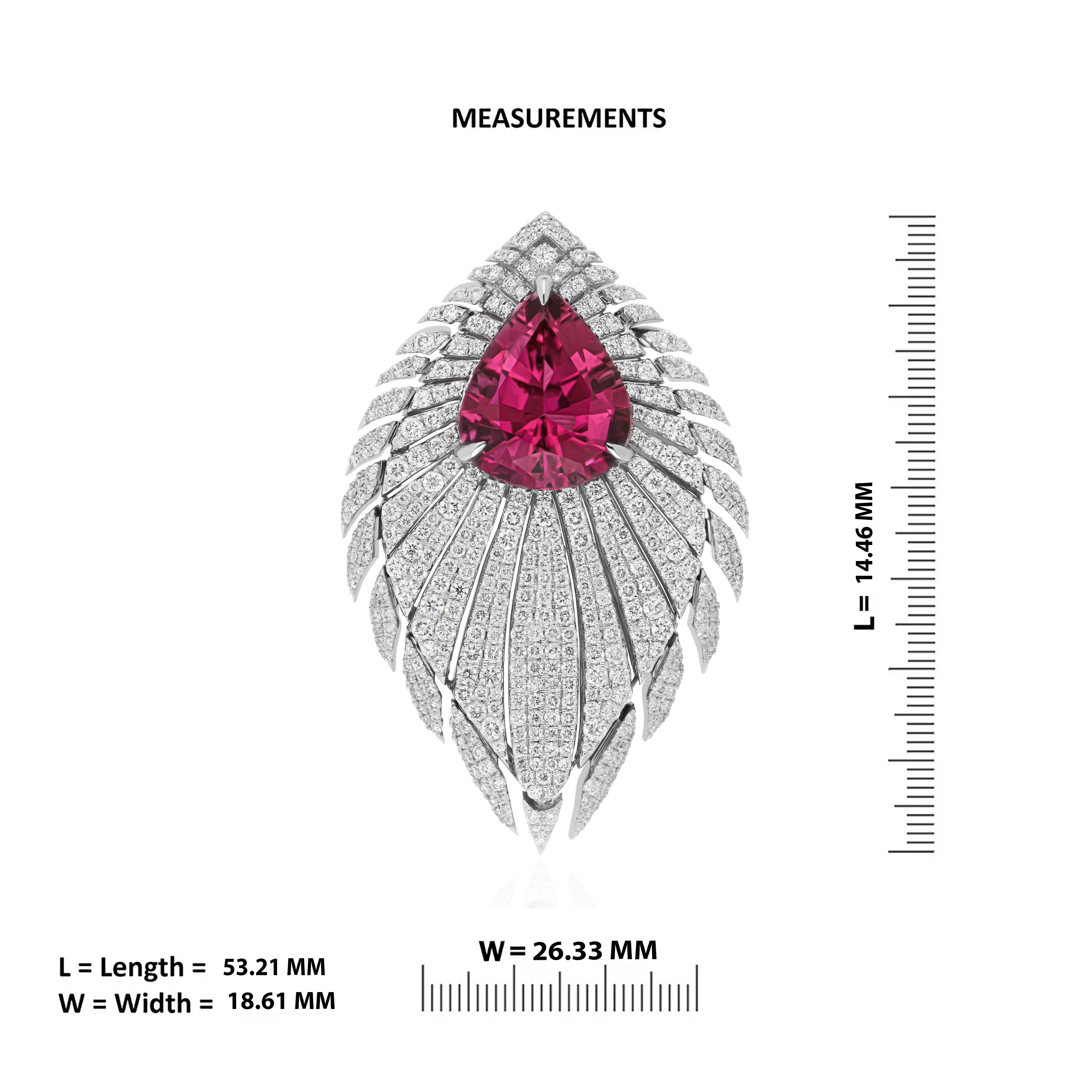 4.85 Carat Rubellite & Diamond Pendant in 18K White Gold Pendant for Party Wear In New Condition For Sale In JAIPUR, IN
