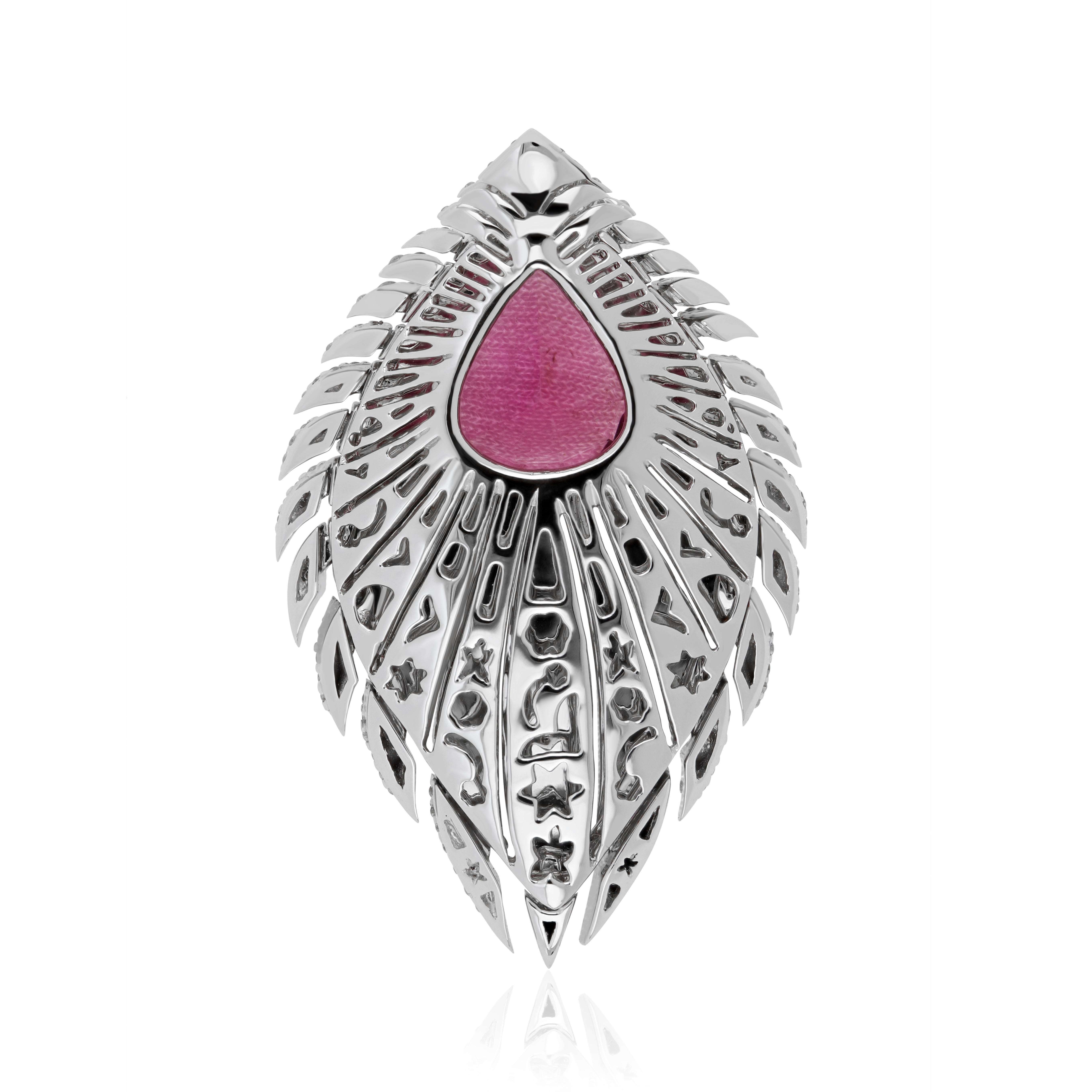 4.85 Carat Rubellite & Diamond Pendant in 18K White Gold Pendant for Party Wear For Sale 3