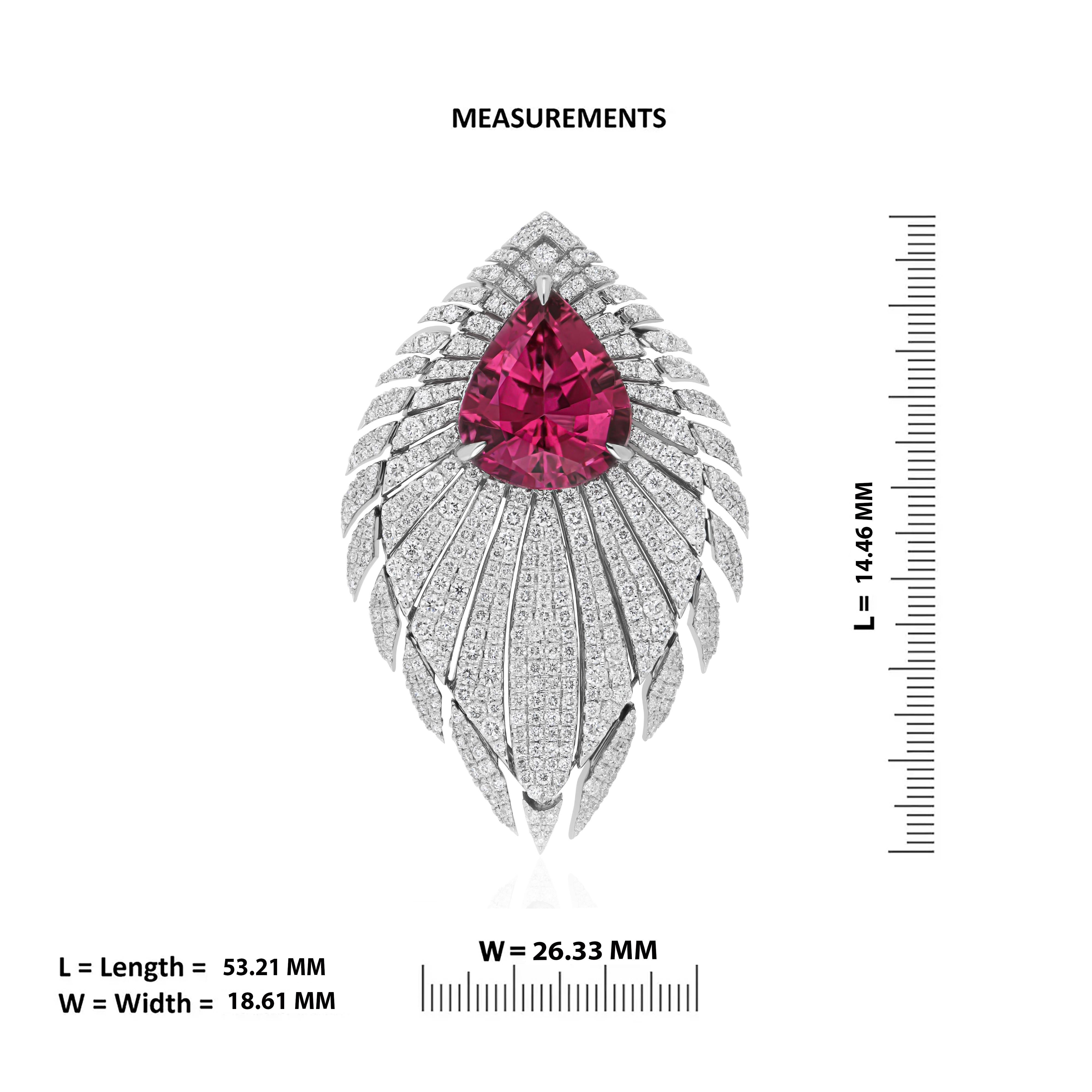 4.85 Carat Rubellite & Diamond Pendant in 18K White Gold Pendant for Party Wear For Sale 4